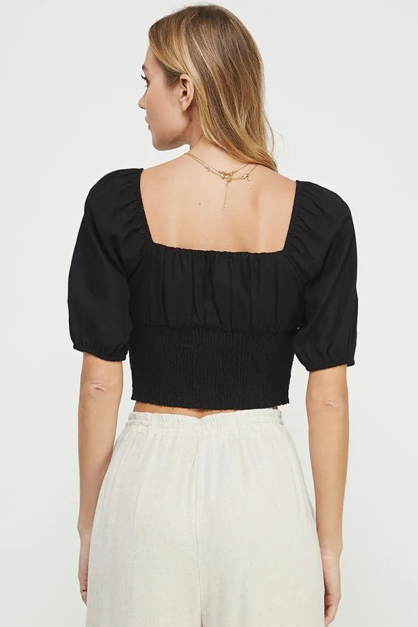 Lynda Short Linen Corset Crop Top - Black
