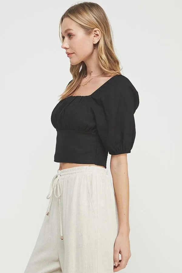 Lynda Short Linen Corset Crop Top - Black
