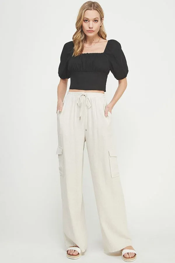 Lynda Short Linen Corset Crop Top - Black