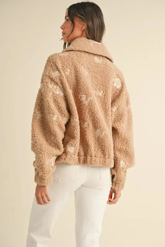 MABLE Floral Embroidered Fleece Teddy Jacket