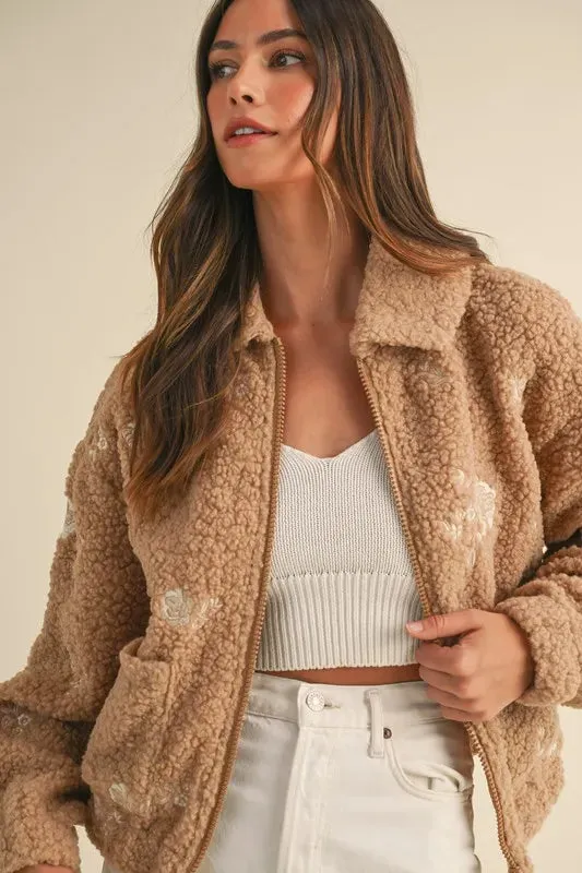 MABLE Floral Embroidered Fleece Teddy Jacket