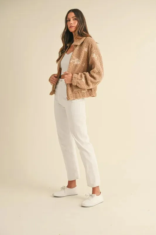 MABLE Floral Embroidered Fleece Teddy Jacket
