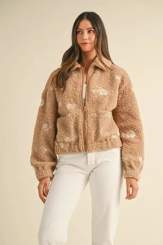 MABLE Floral Embroidered Fleece Teddy Jacket