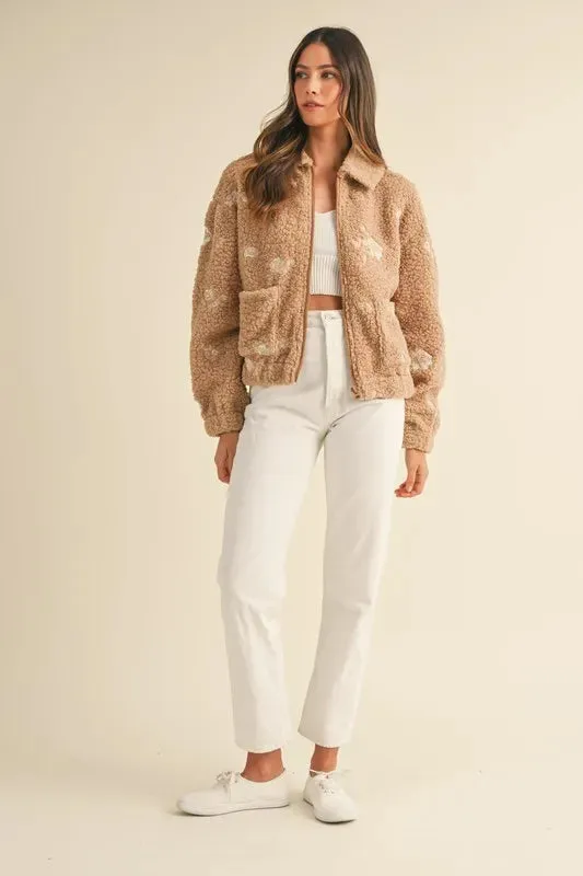 MABLE Floral Embroidered Fleece Teddy Jacket