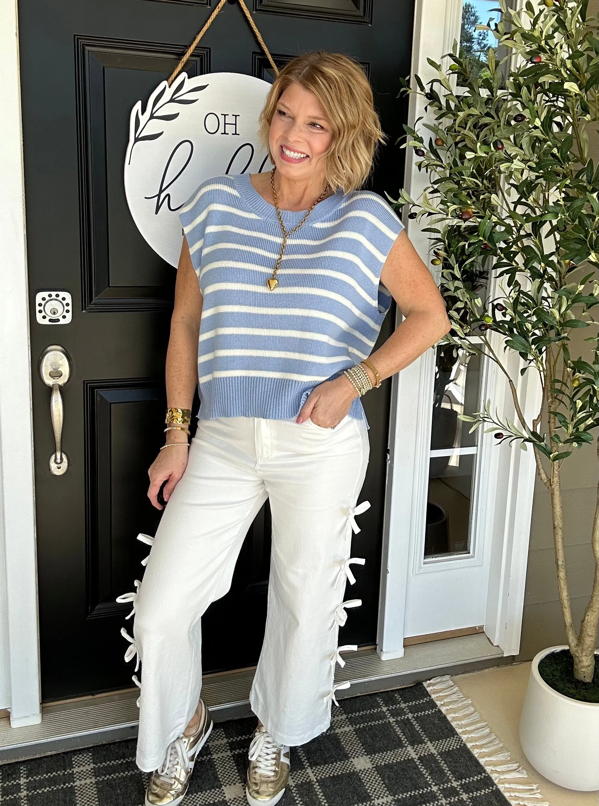 Macie Stripe Sweater Top | Lt. Blue