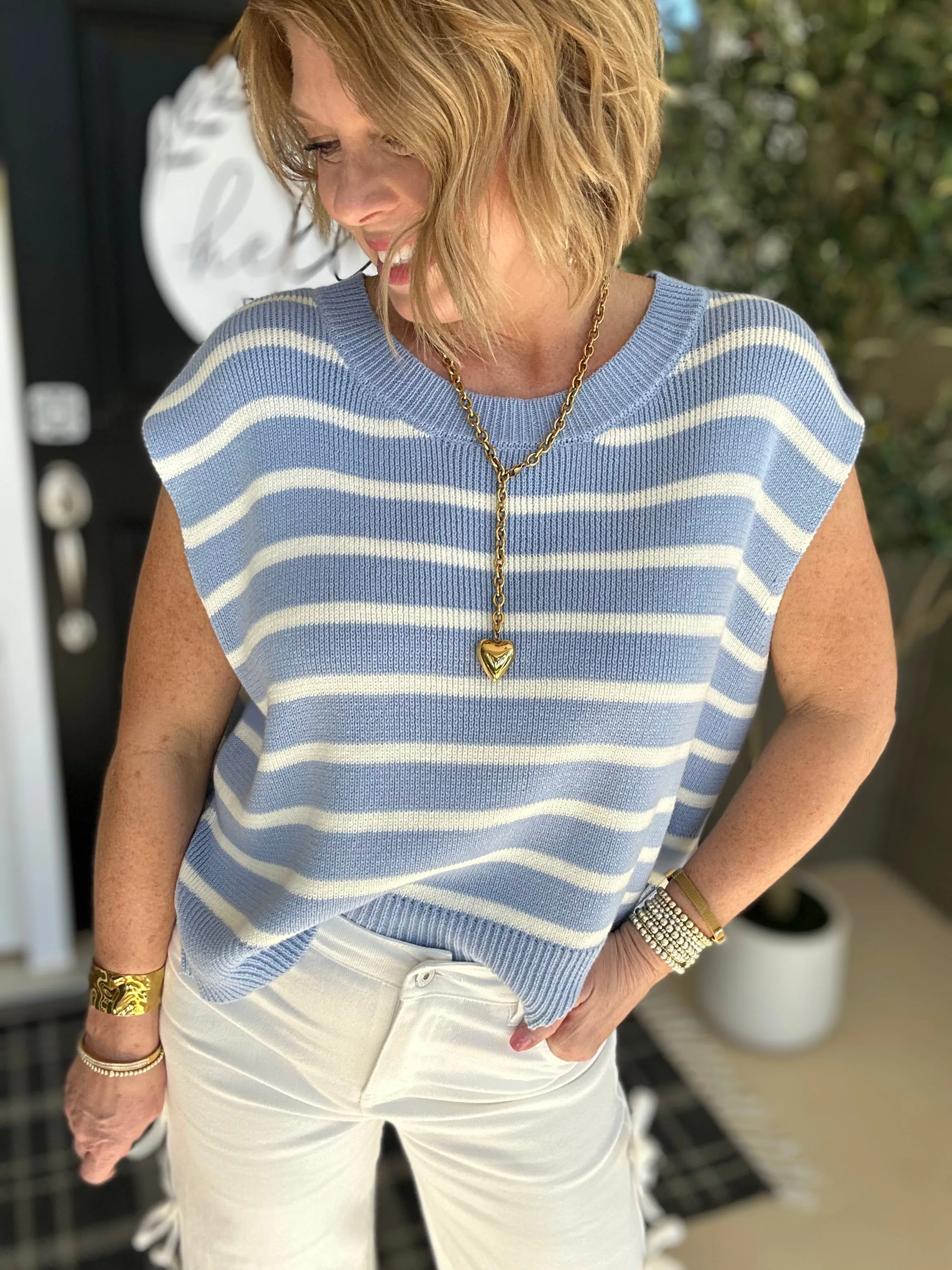 Macie Stripe Sweater Top | Lt. Blue