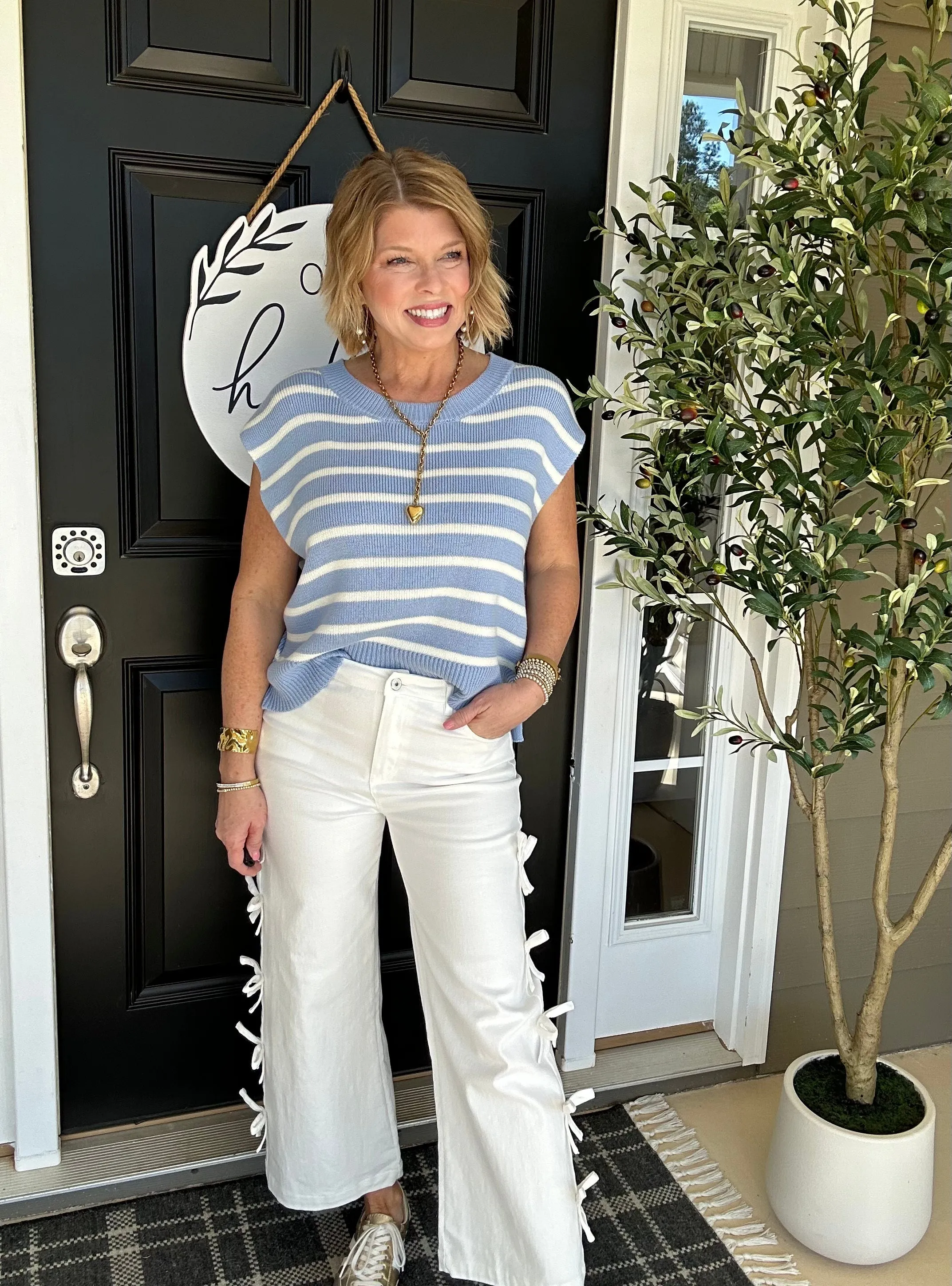 Macie Stripe Sweater Top | Lt. Blue