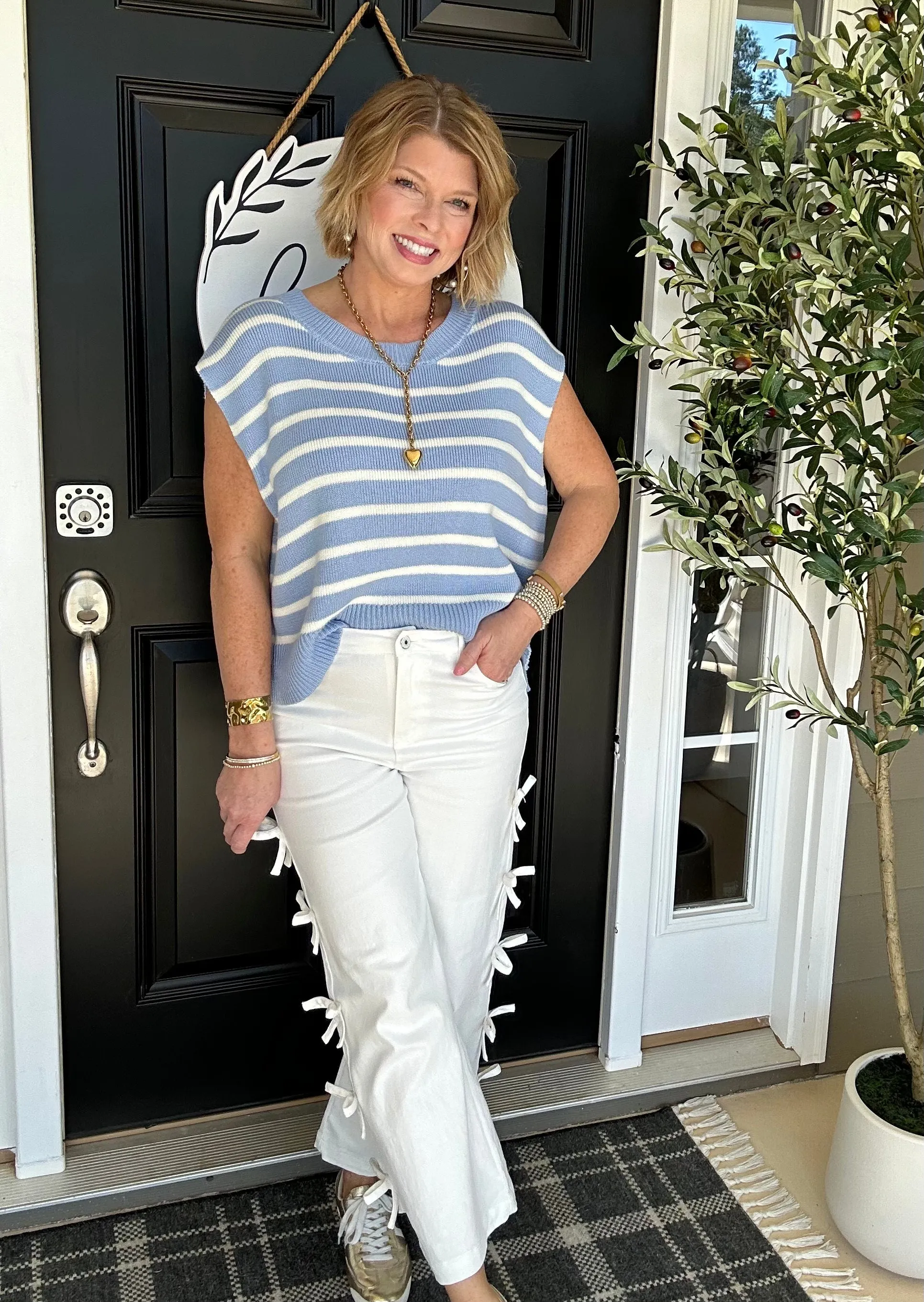 Macie Stripe Sweater Top | Lt. Blue