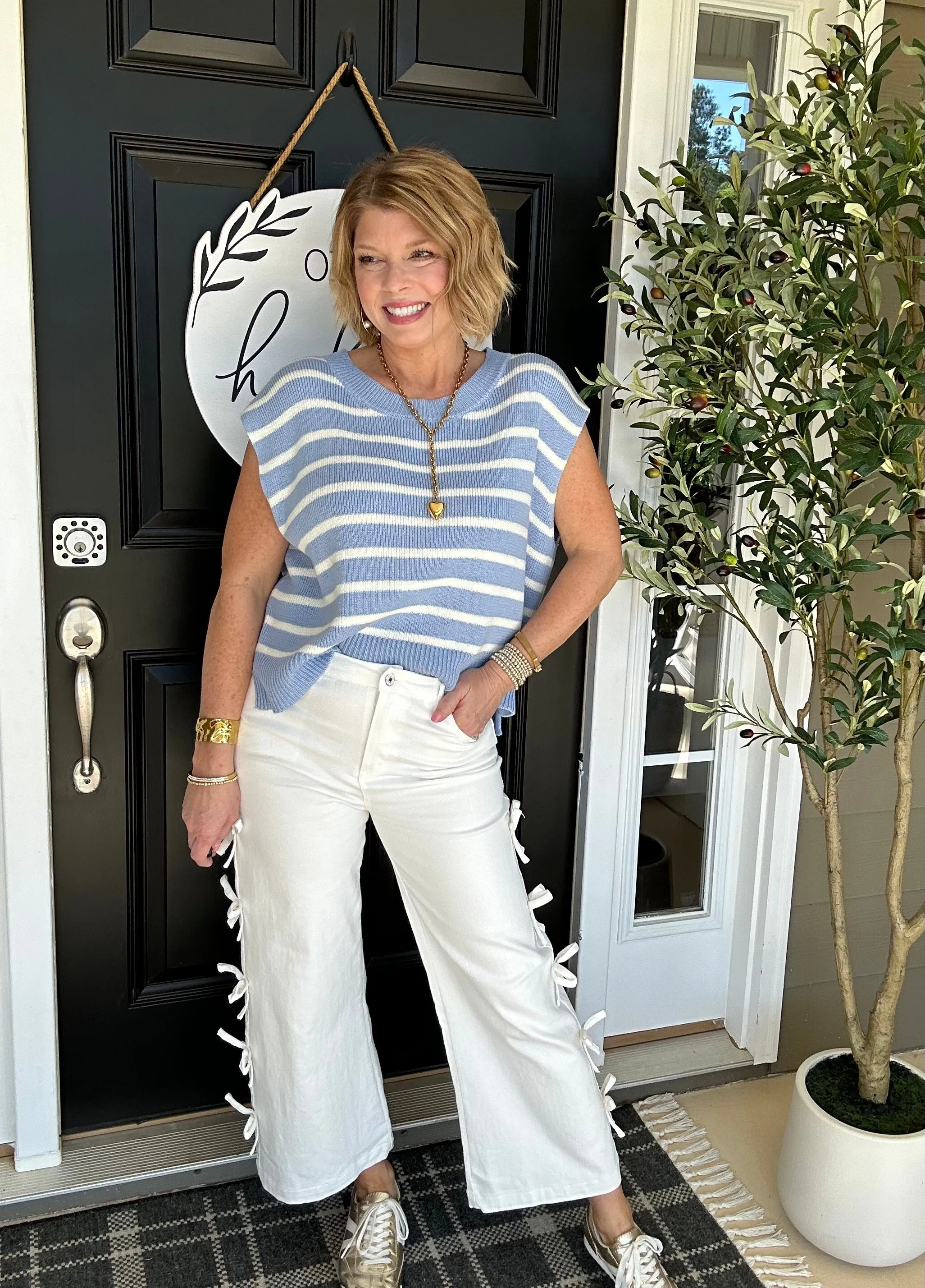 Macie Stripe Sweater Top | Lt. Blue