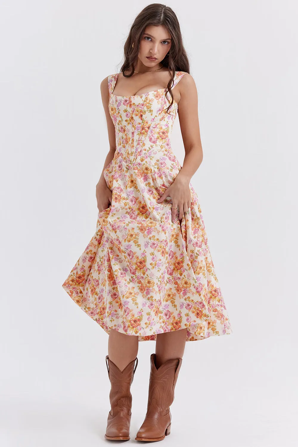 Marcella - Floral Corset Midi Dress