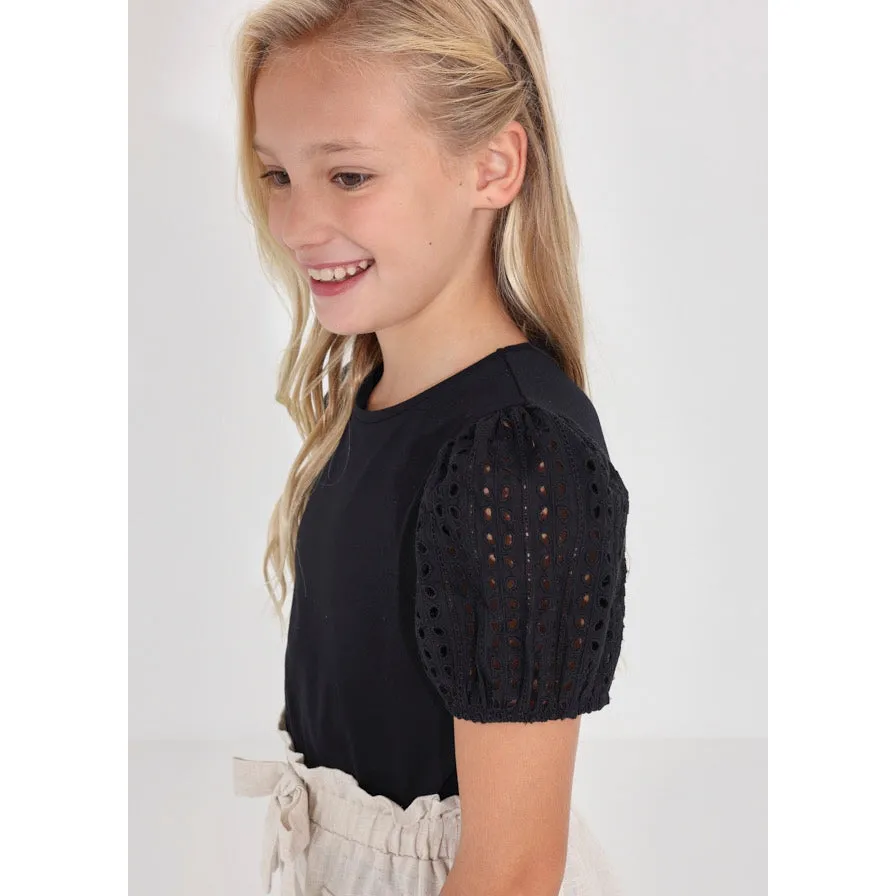 Mayoral Black Eyelet Short Sleeve Top