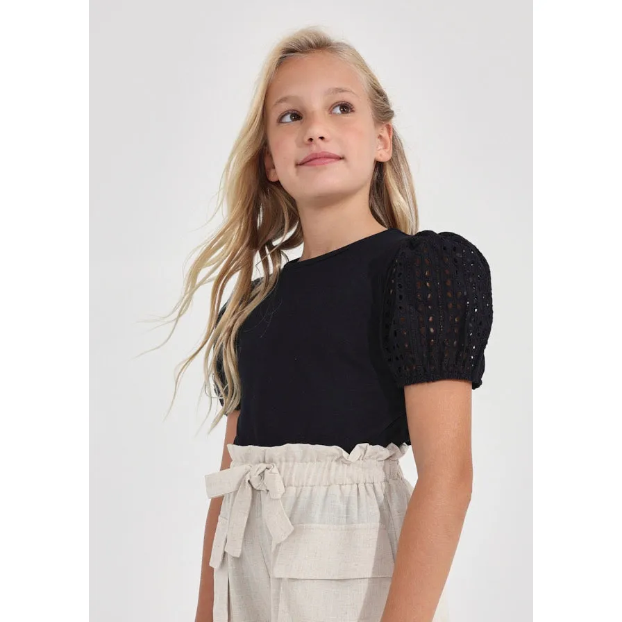 Mayoral Black Eyelet Short Sleeve Top