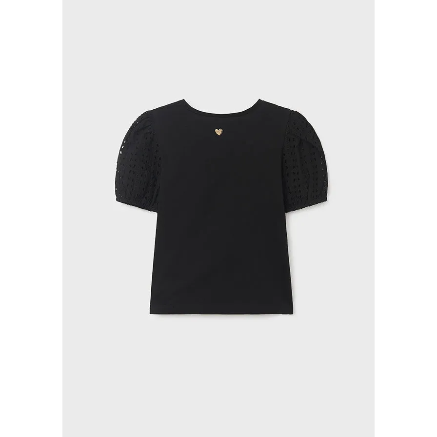 Mayoral Black Eyelet Short Sleeve Top