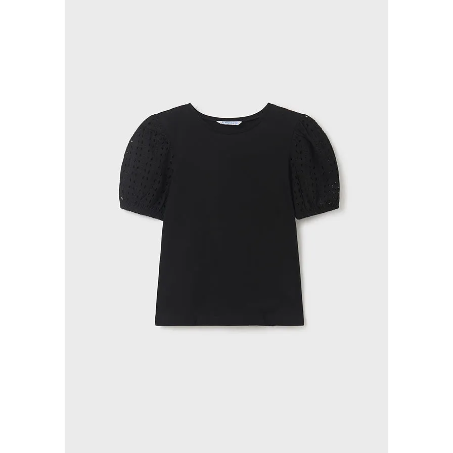 Mayoral Black Eyelet Short Sleeve Top