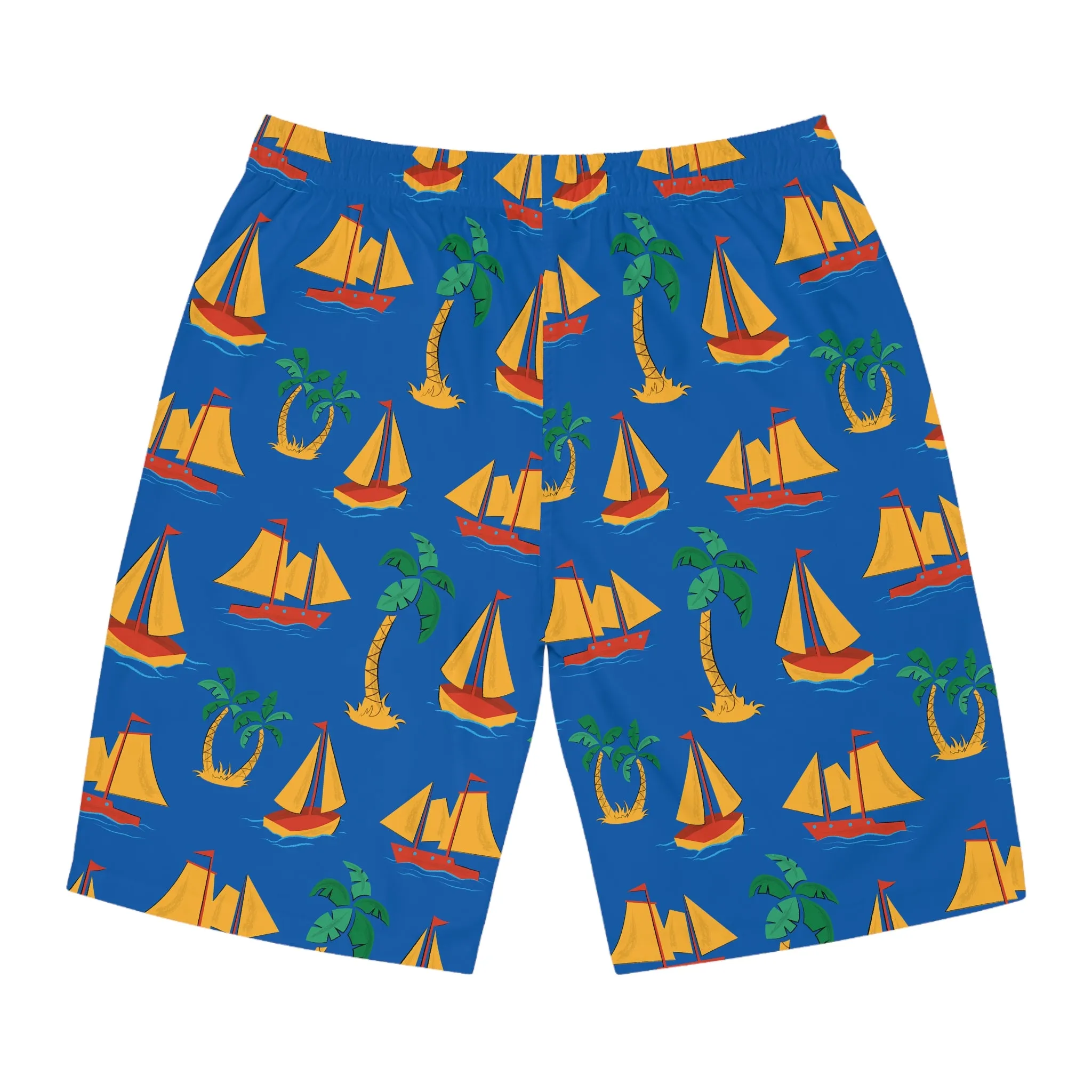 Men's Sailboat Print Board Shorts - Tropical Summer Swimwear