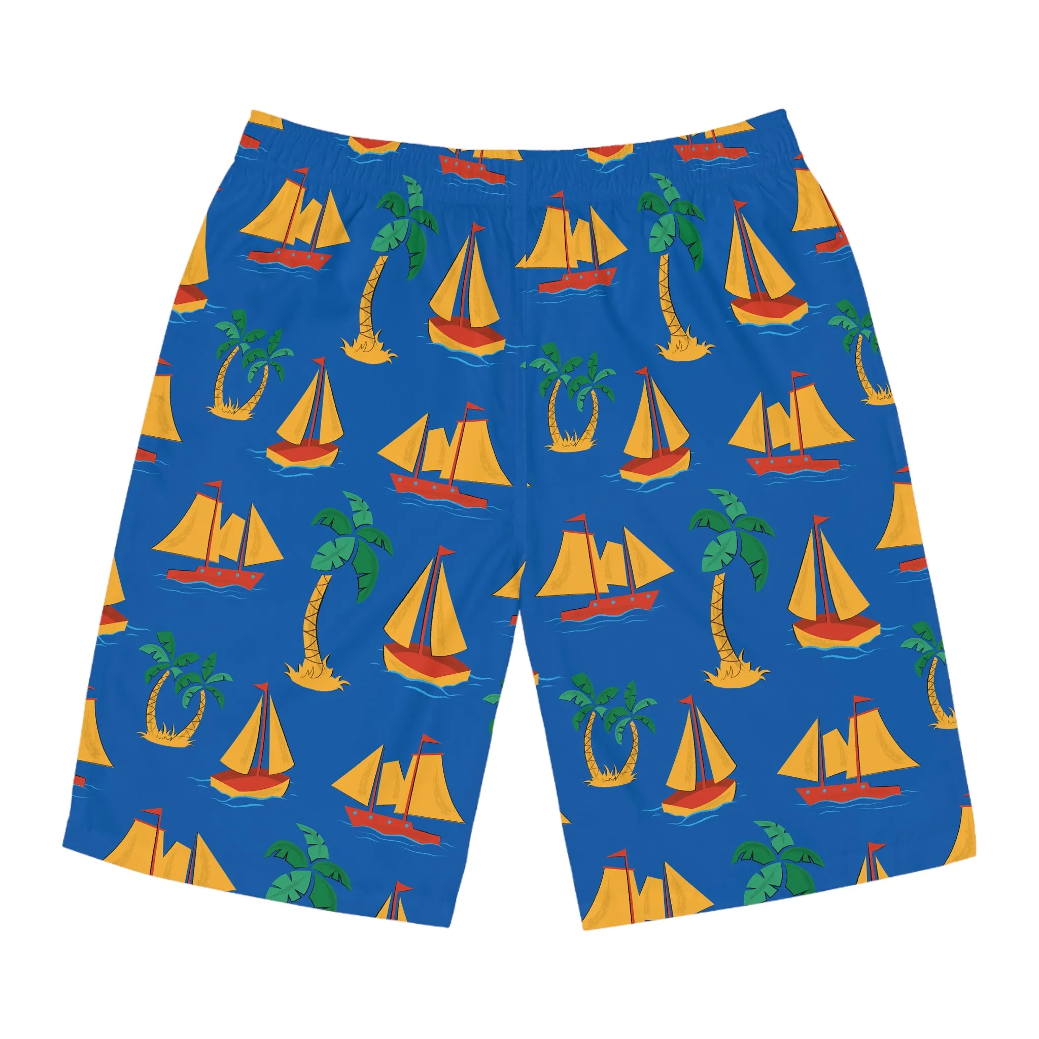 Men's Sailboat Print Board Shorts - Tropical Summer Swimwear