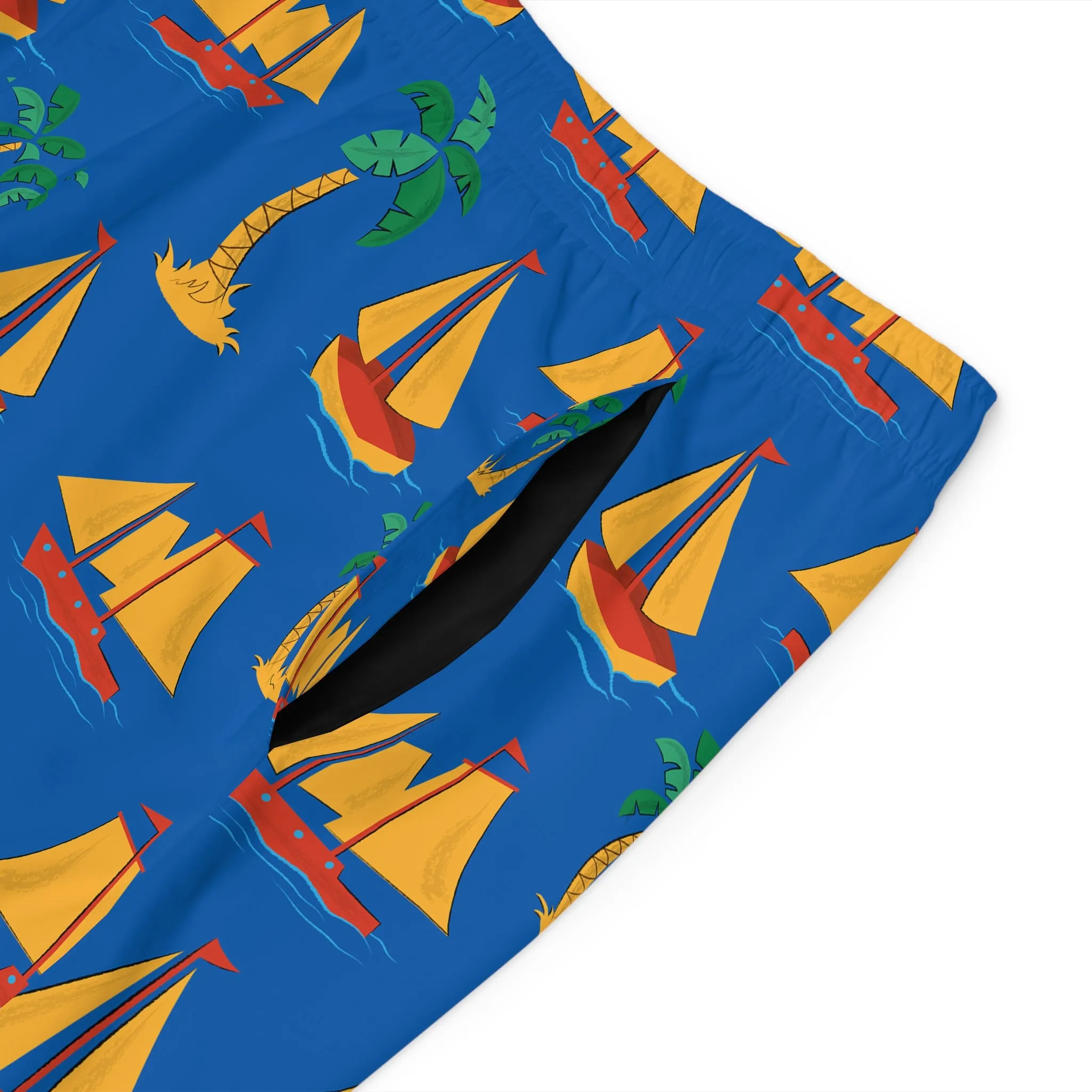 Men's Sailboat Print Board Shorts - Tropical Summer Swimwear