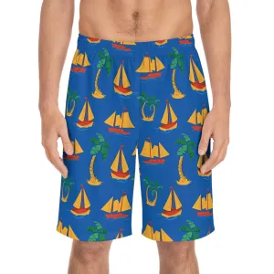 Men's Sailboat Print Board Shorts - Tropical Summer Swimwear