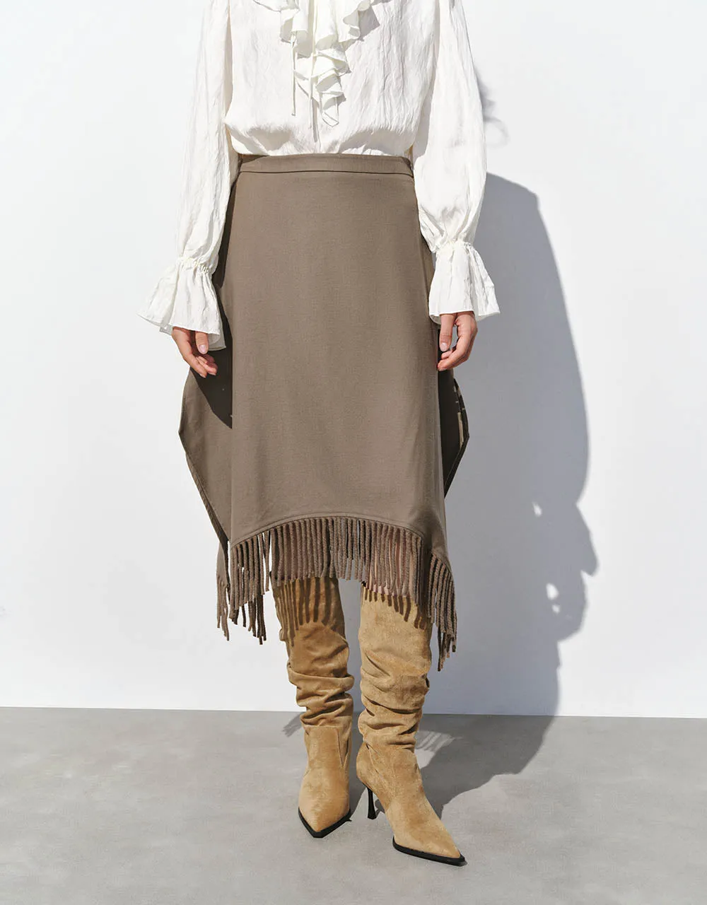 Midi A-Line Skirt With Tassel