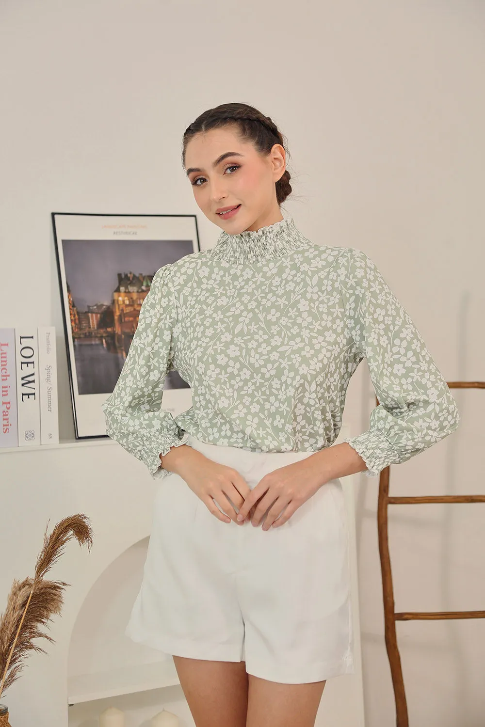 Mirelle Long Sleeves Tops in Sage Floral