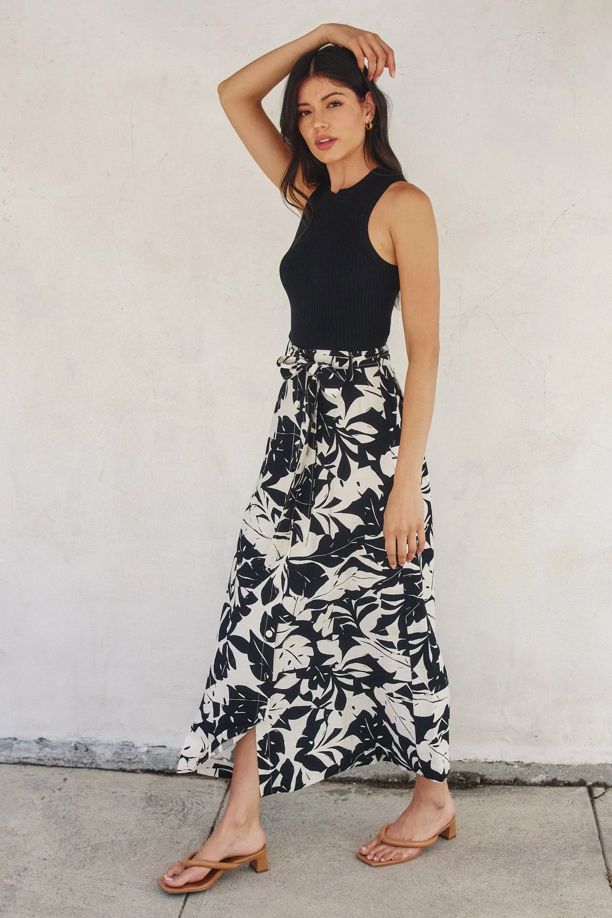 Monica Button Placket A-Line Midi Skirt