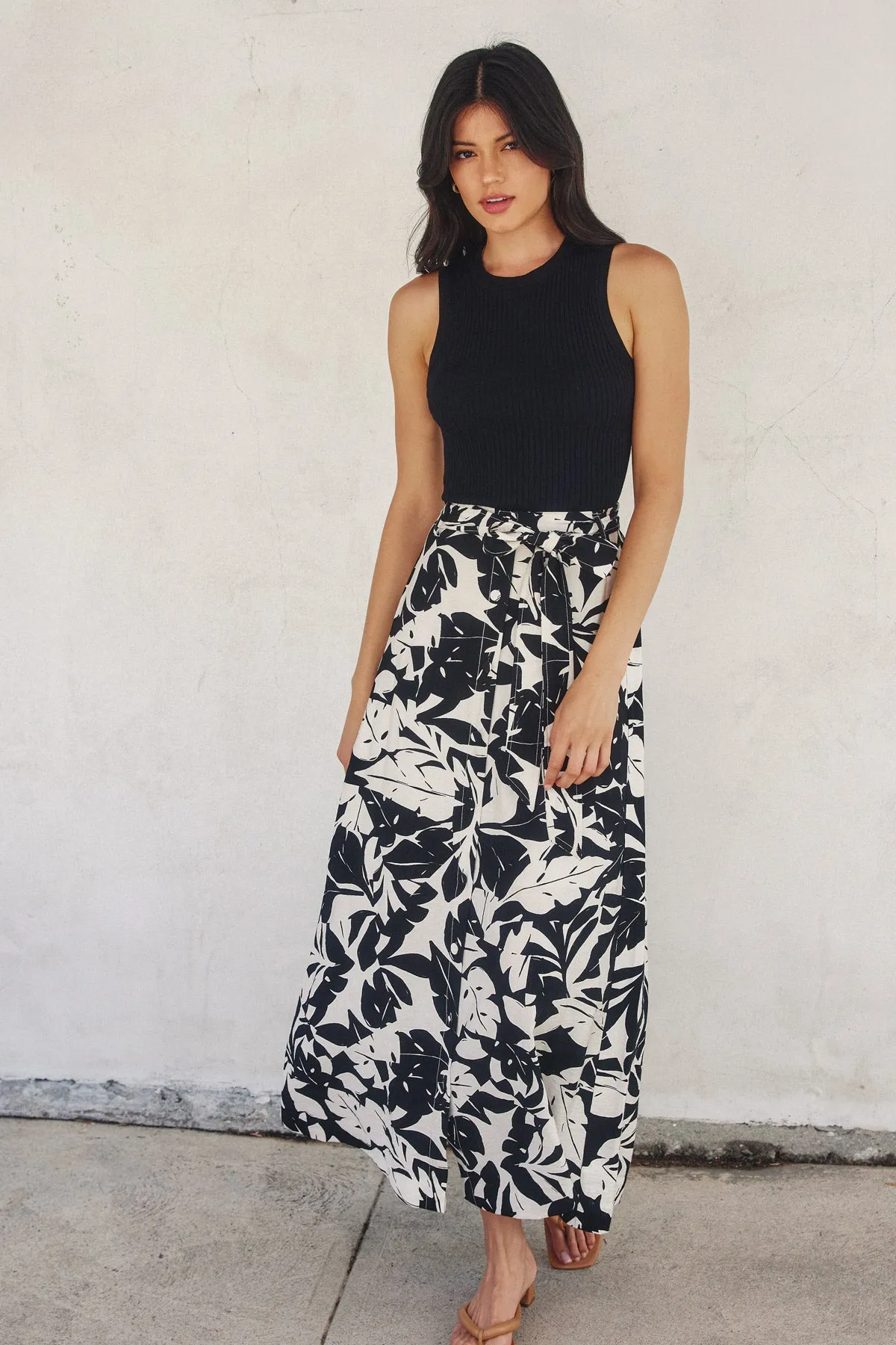 Monica Button Placket A-Line Midi Skirt