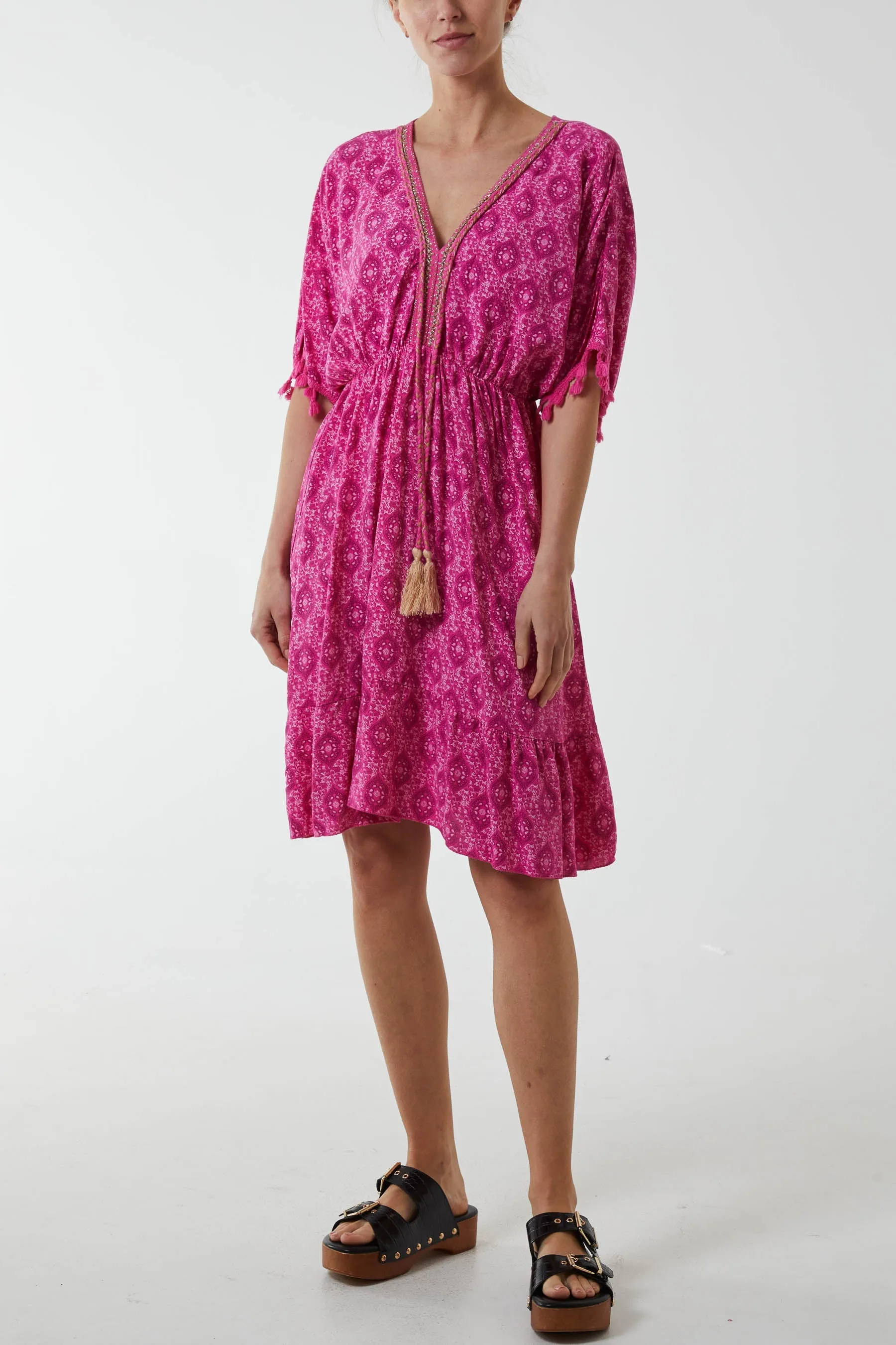 Mosaic Tassel Mini Dress