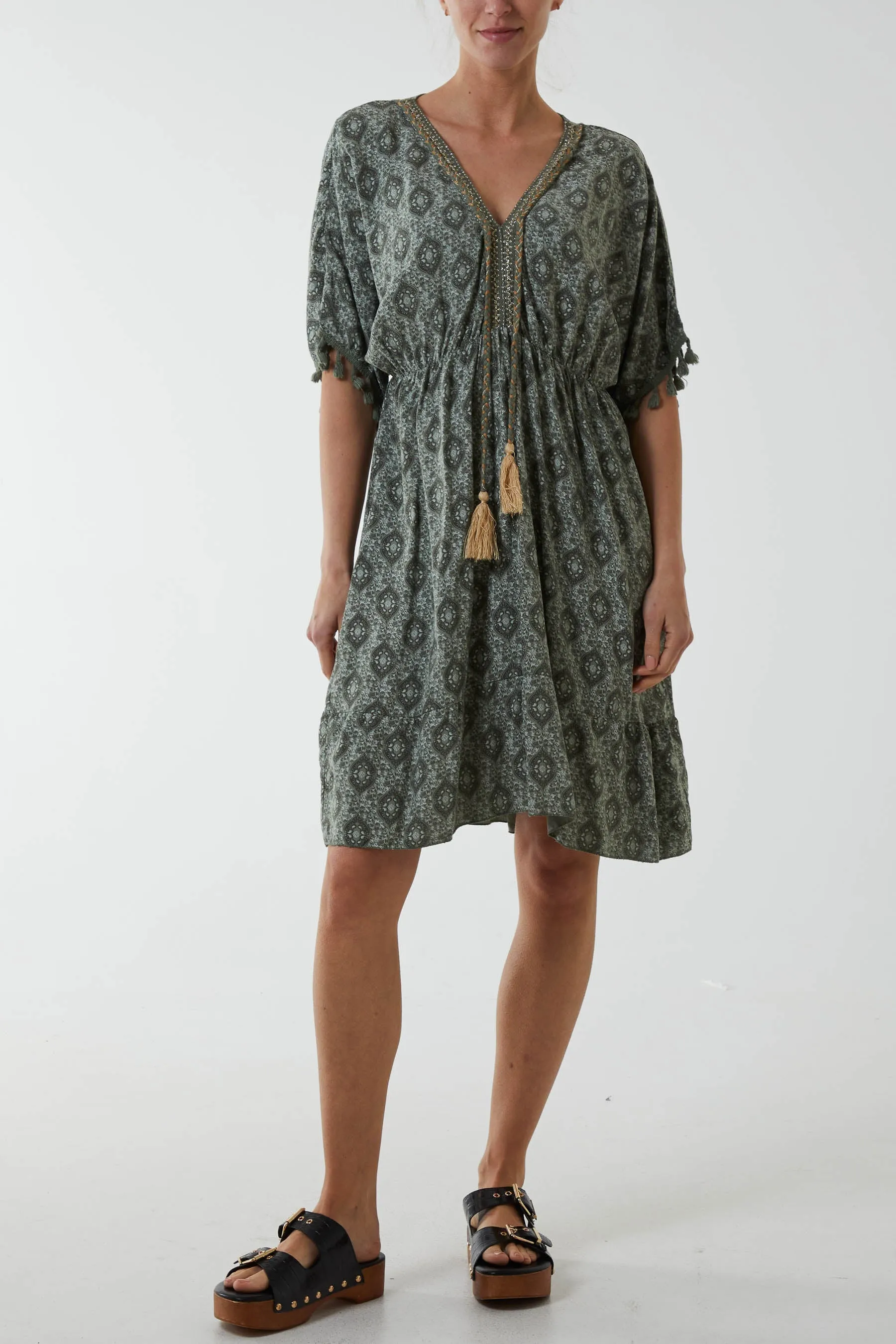 Mosaic Tassel Mini Dress