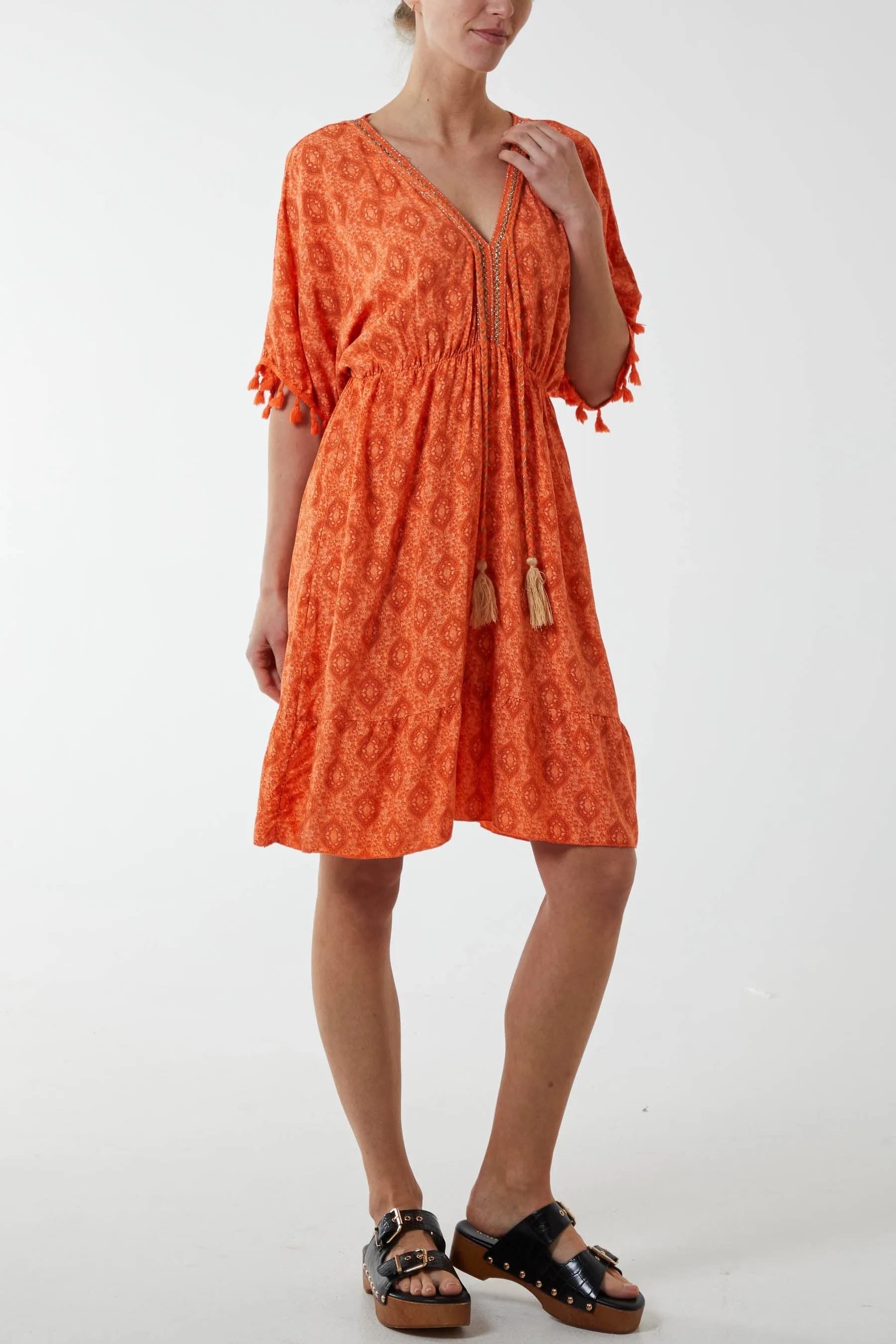 Mosaic Tassel Mini Dress