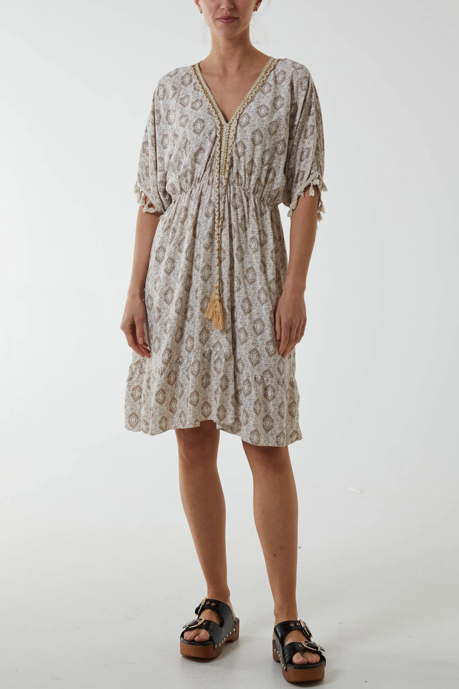 Mosaic Tassel Mini Dress
