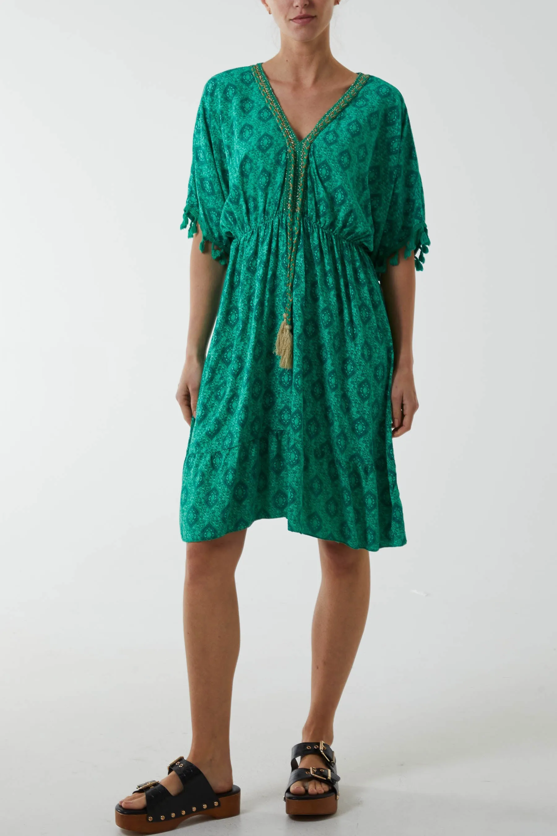 Mosaic Tassel Mini Dress