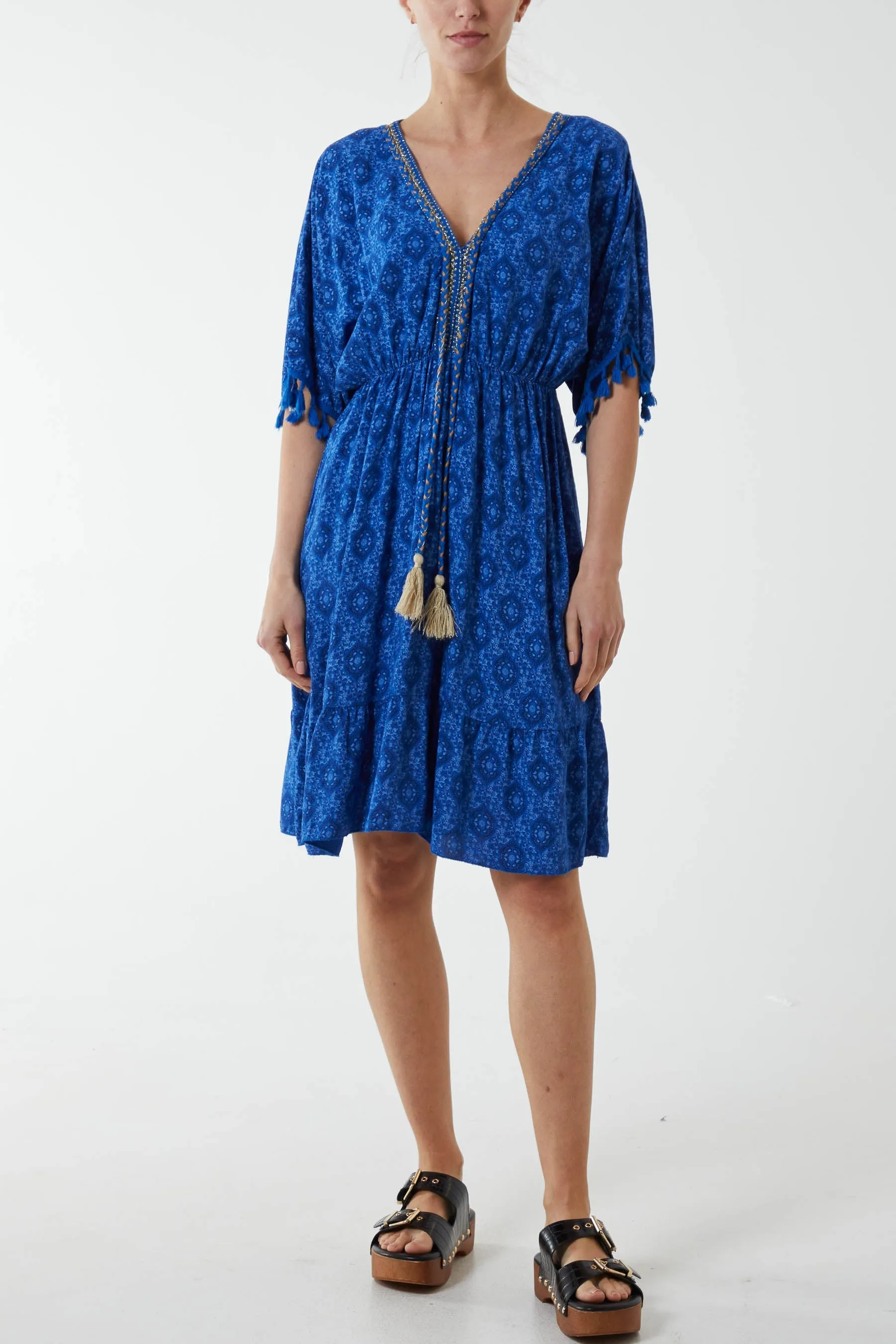 Mosaic Tassel Mini Dress