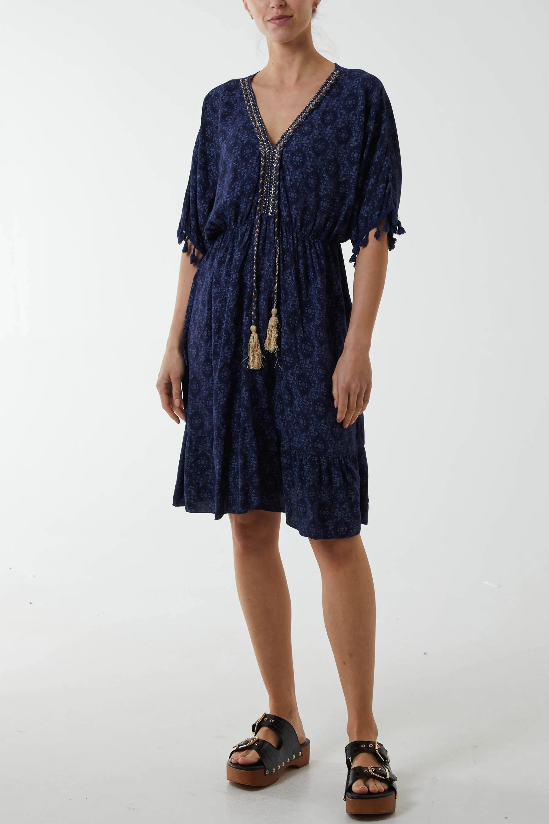 Mosaic Tassel Mini Dress