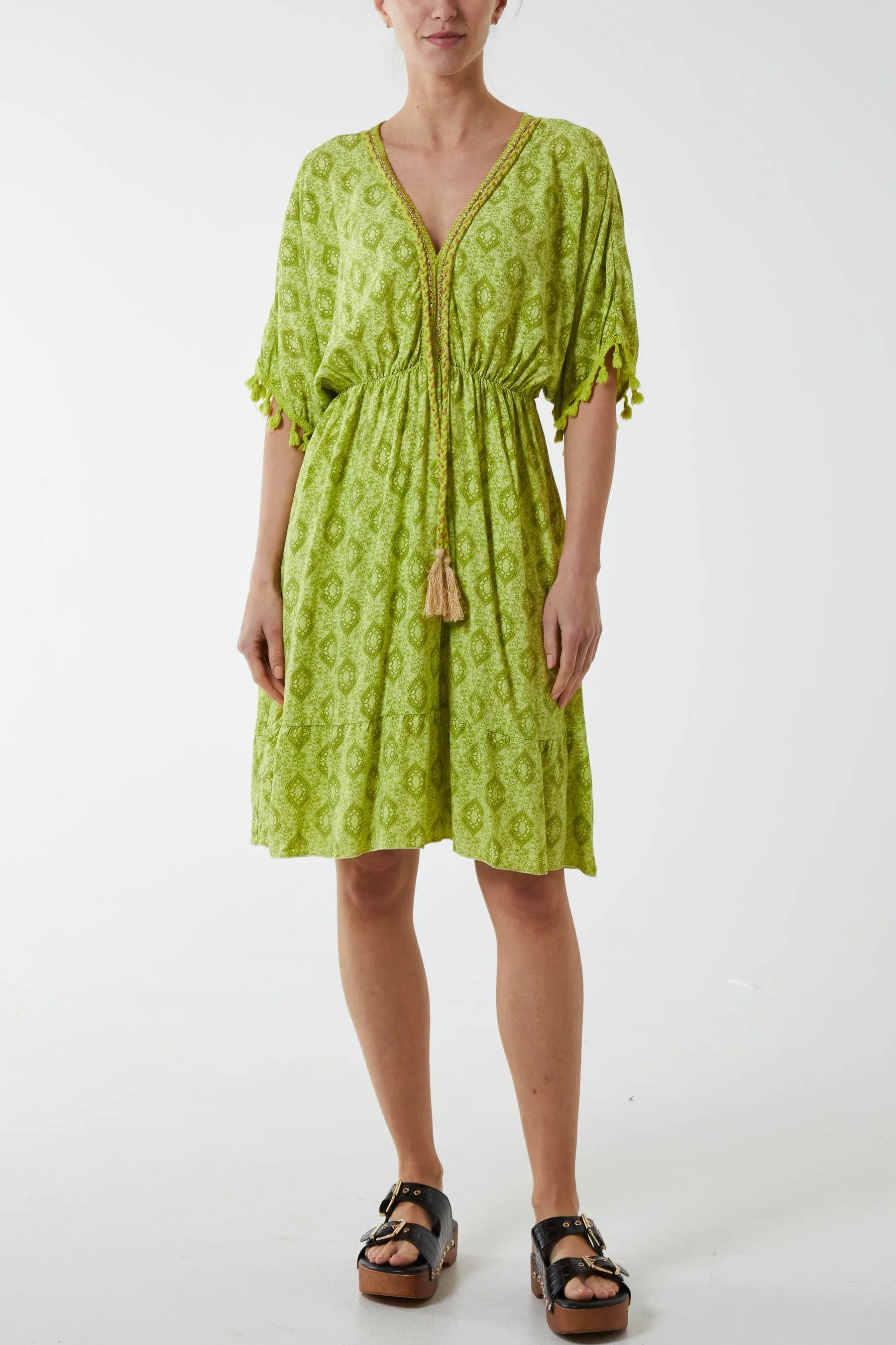 Mosaic Tassel Mini Dress