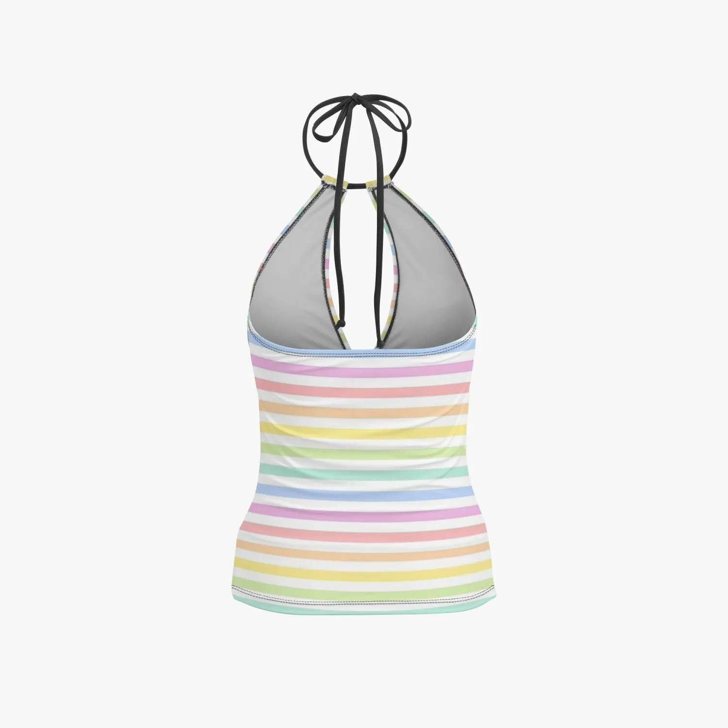 Multicolored Stripes Halter Top Two-Piece Tankini Swimsuit