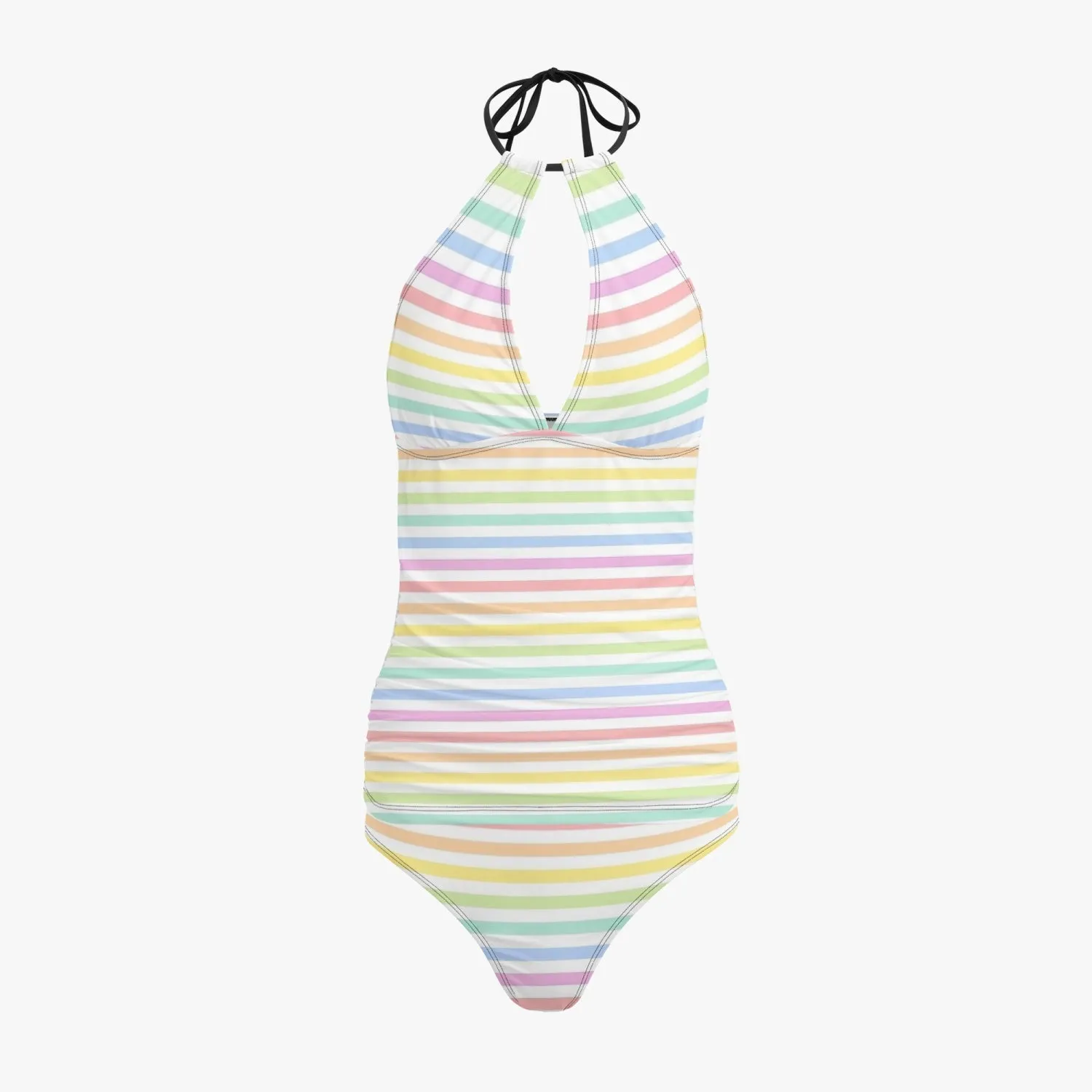 Multicolored Stripes Halter Top Two-Piece Tankini Swimsuit