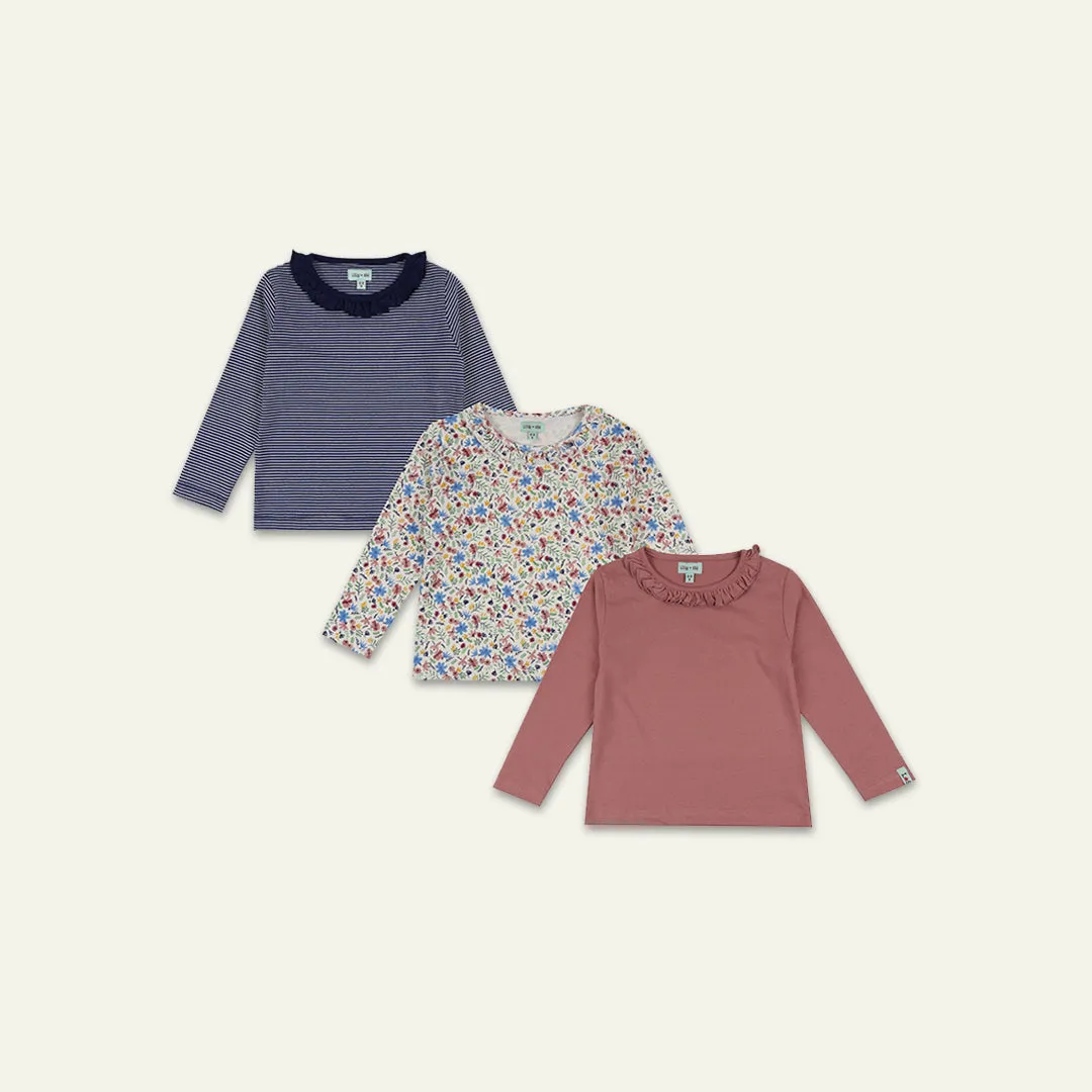 Multicoloured Floral, Stripe Print And Plain Top - 3 Pack