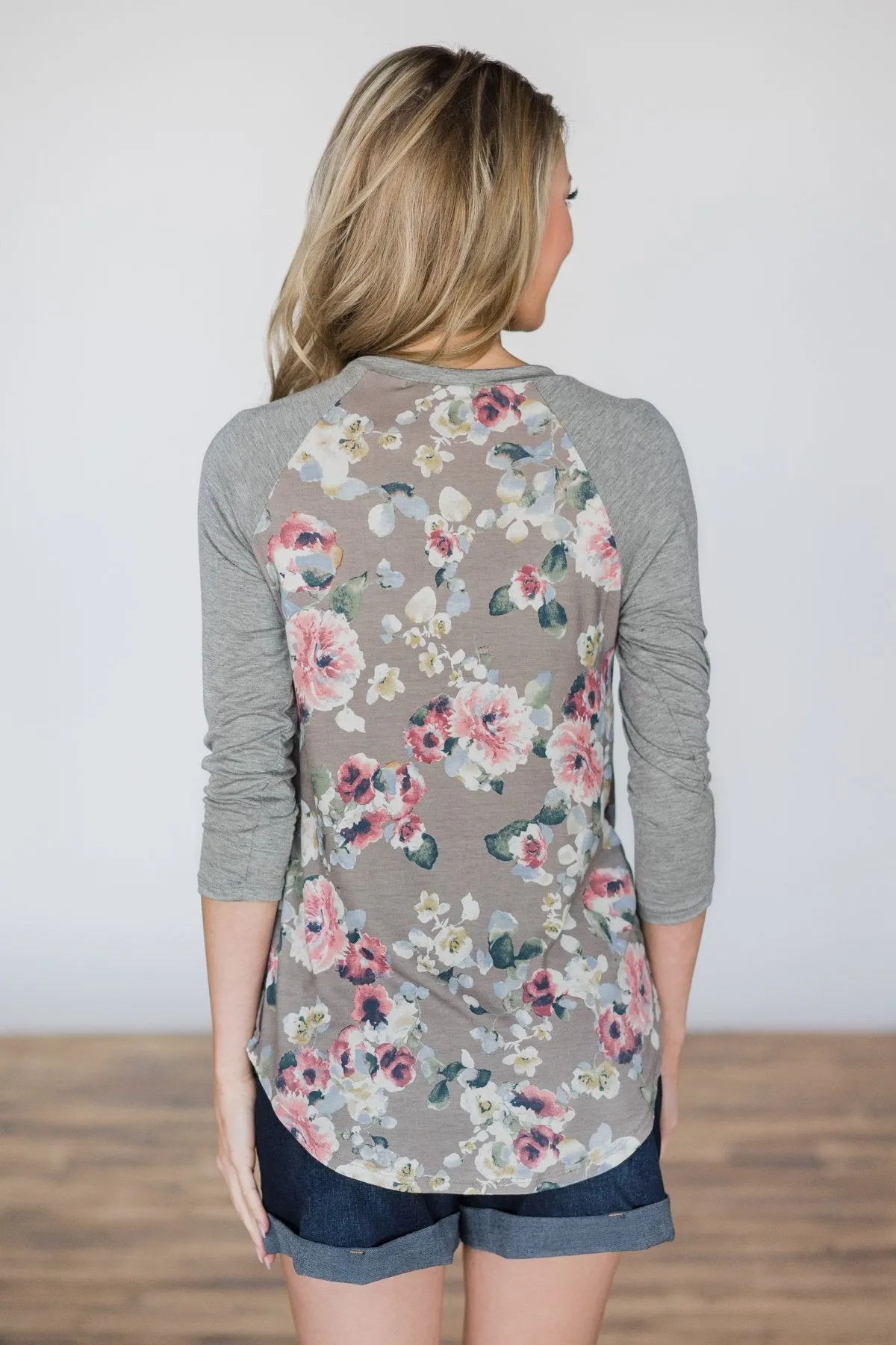 My Favorite Floral Baseball Top- Stone