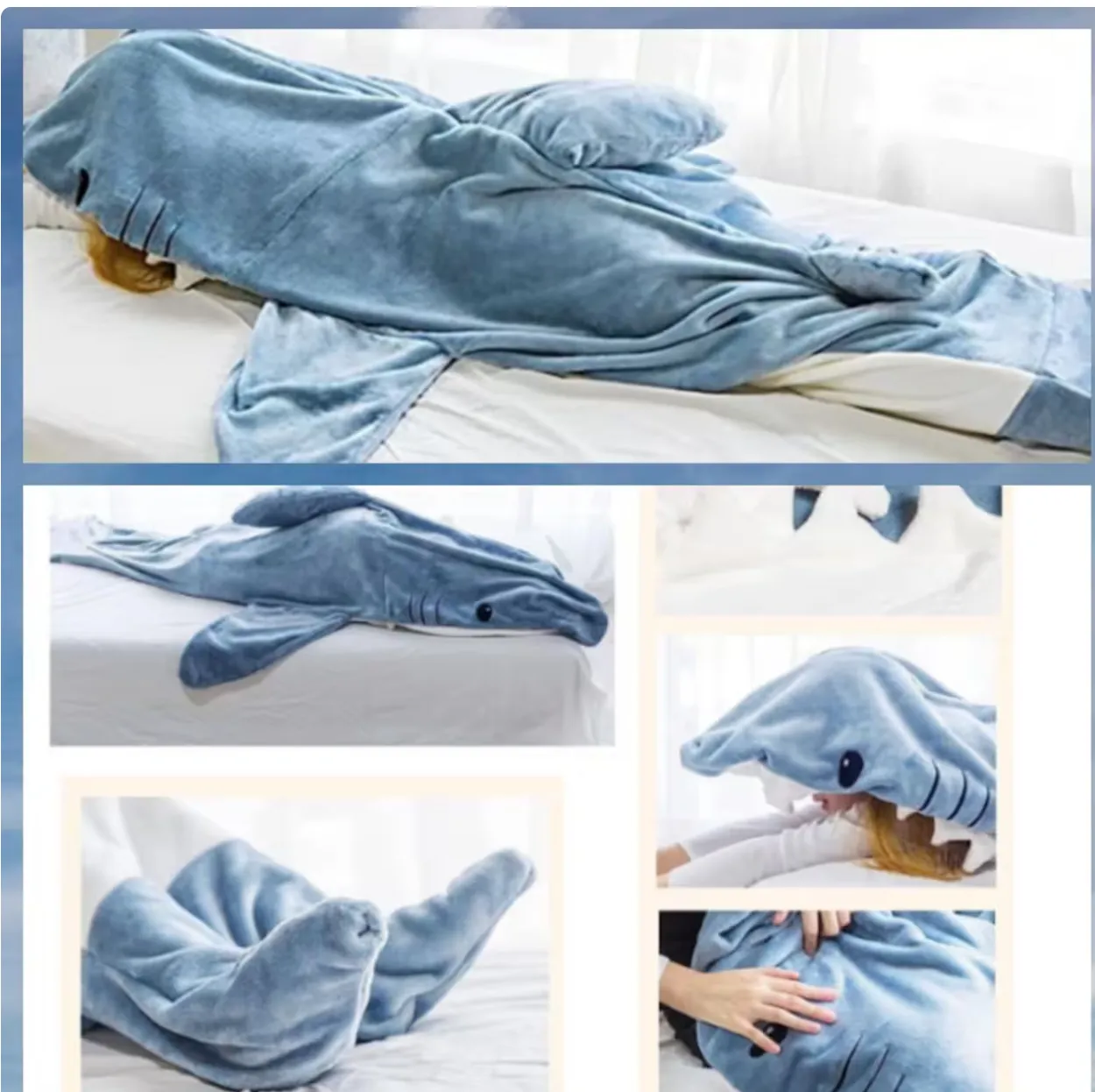 New Shark Blanket Hoodie Wearable Shark Blanket Flannel Loungewear Shark Hoodie Sleeping Bag, One Size! Retails $84 