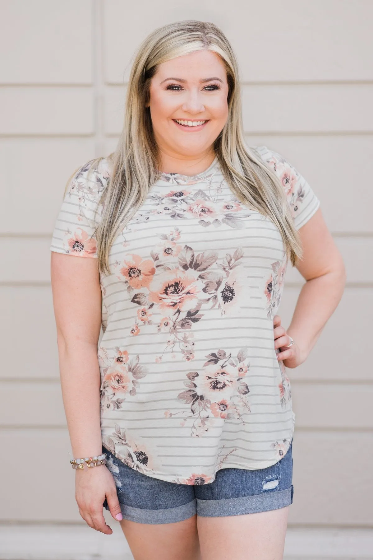 No Limits on Floral Striped Top