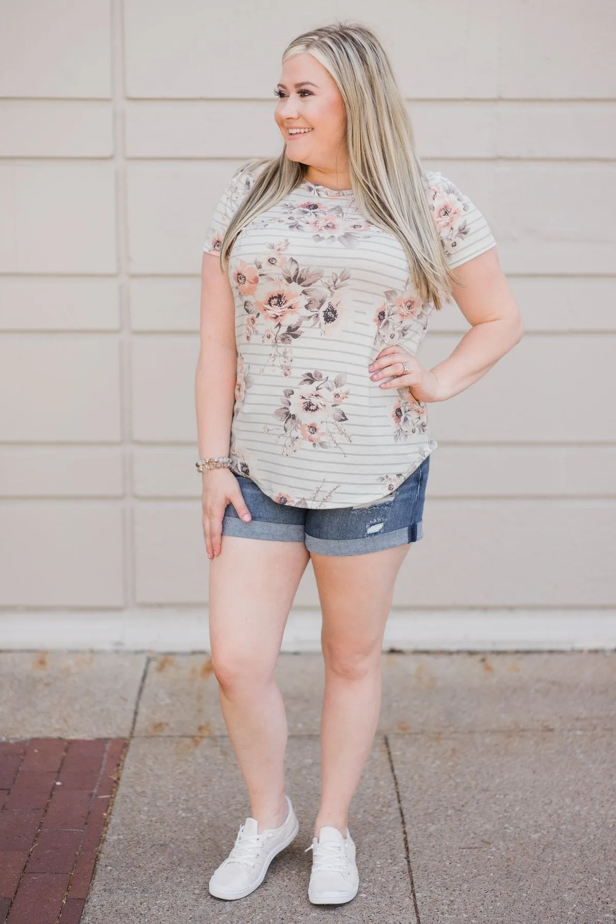 No Limits on Floral Striped Top