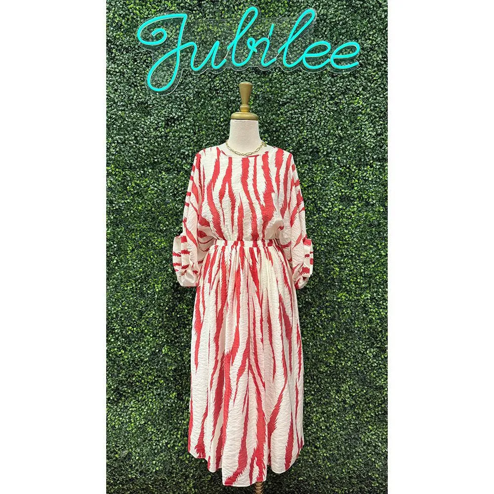 Norah Cherry Zebra Print Midi Dress