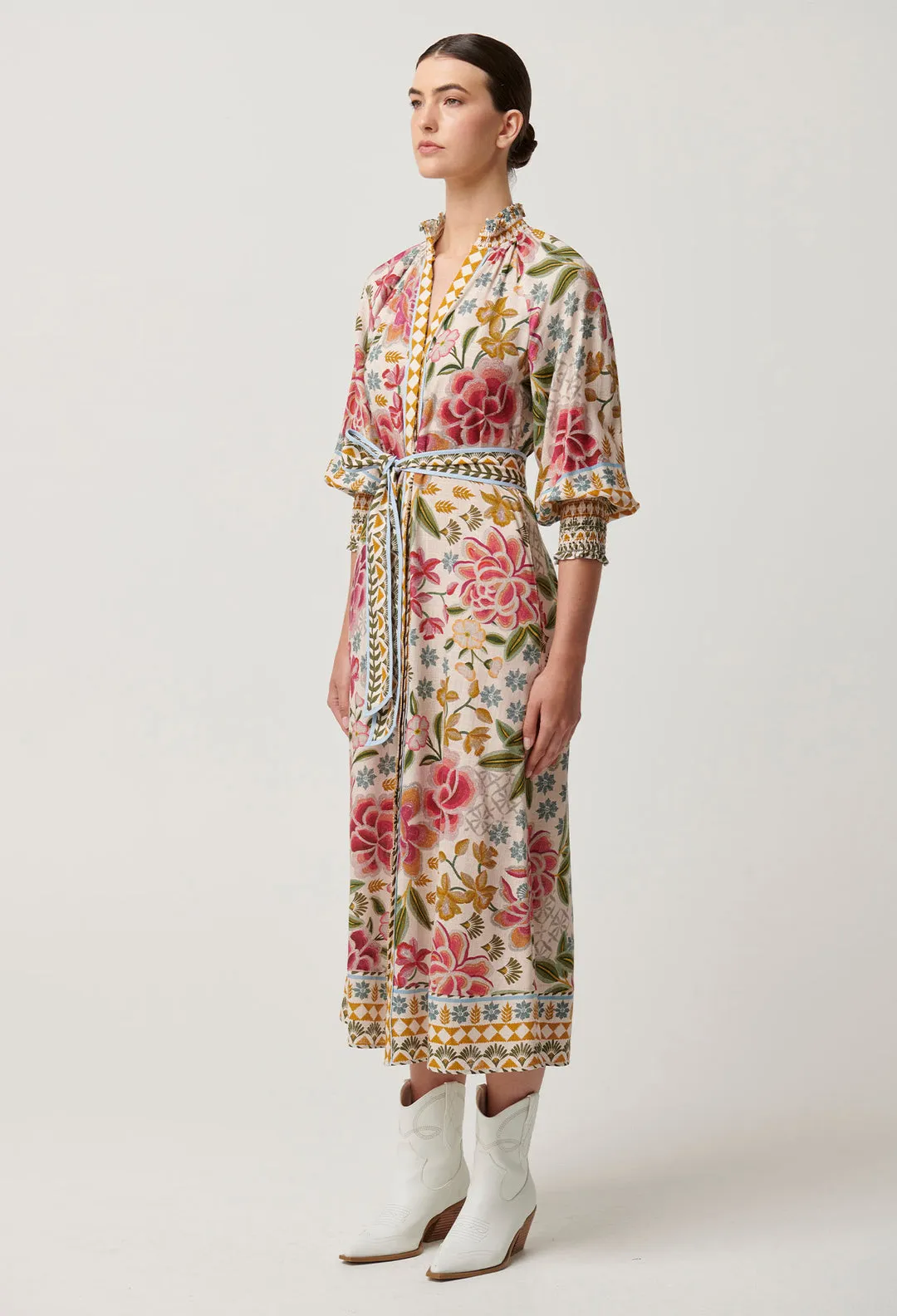 Once Was - Carmen Viscose Linen Maxi Dress in Azalea Fields