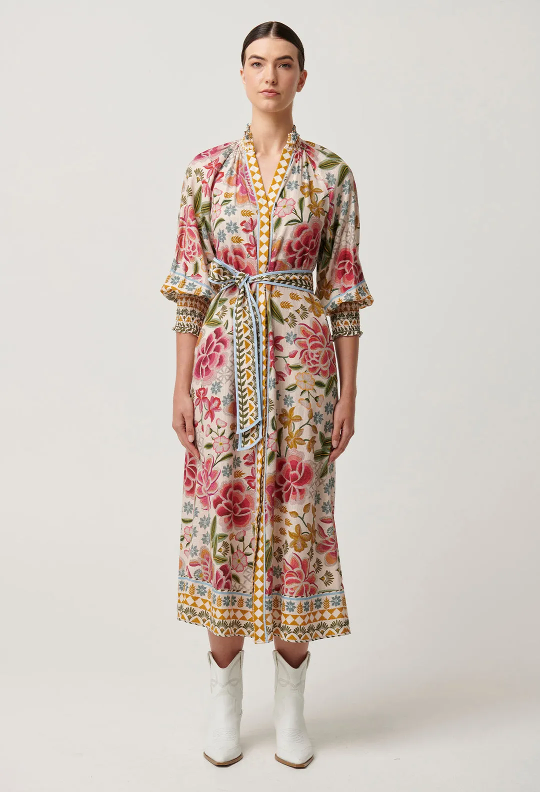 Once Was - Carmen Viscose Linen Maxi Dress in Azalea Fields