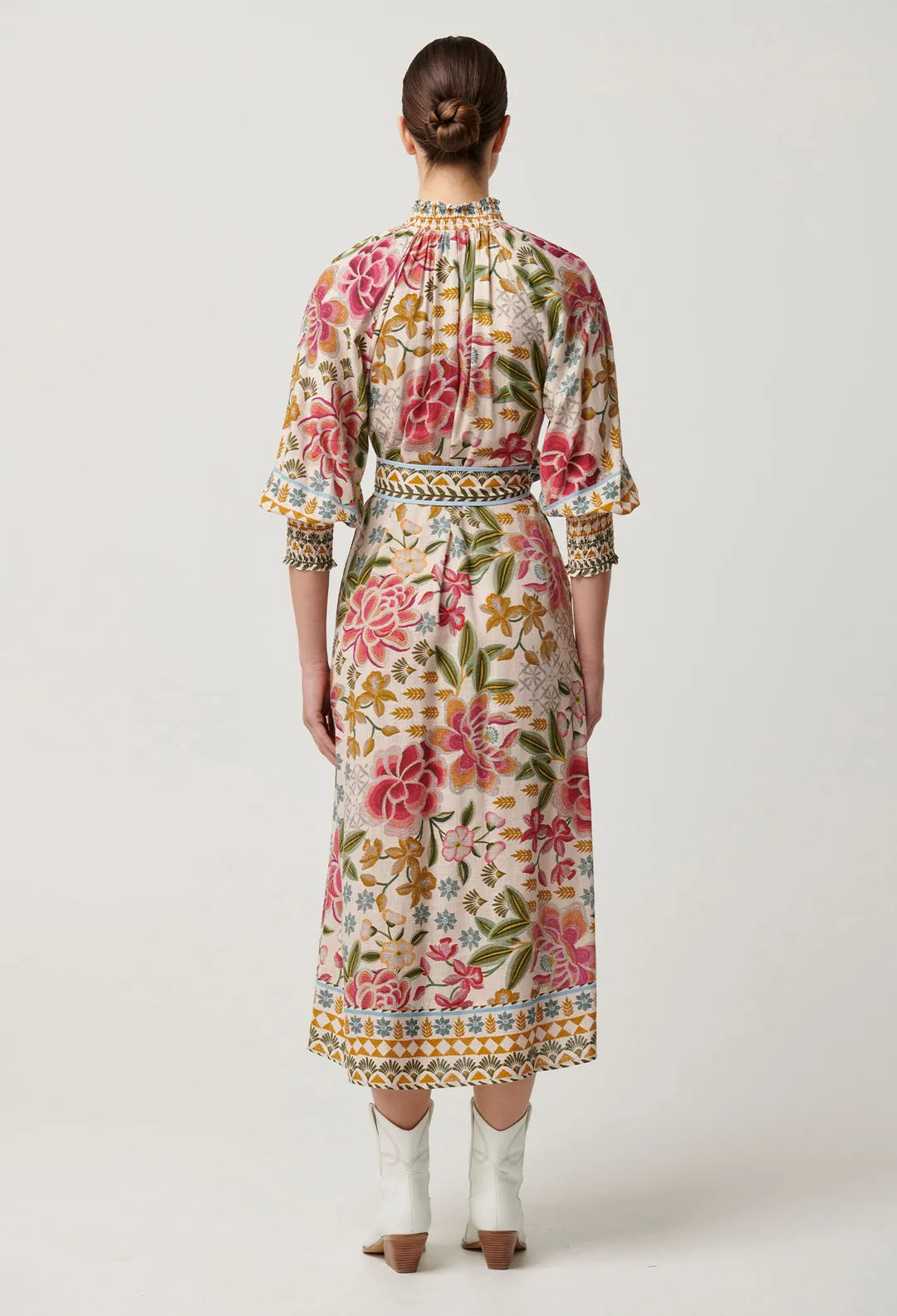 Once Was - Carmen Viscose Linen Maxi Dress in Azalea Fields