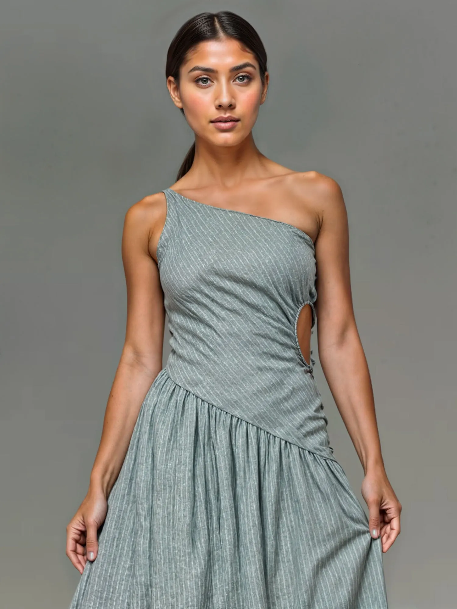 One Shoulder Asymmetric Midi Sun Dress