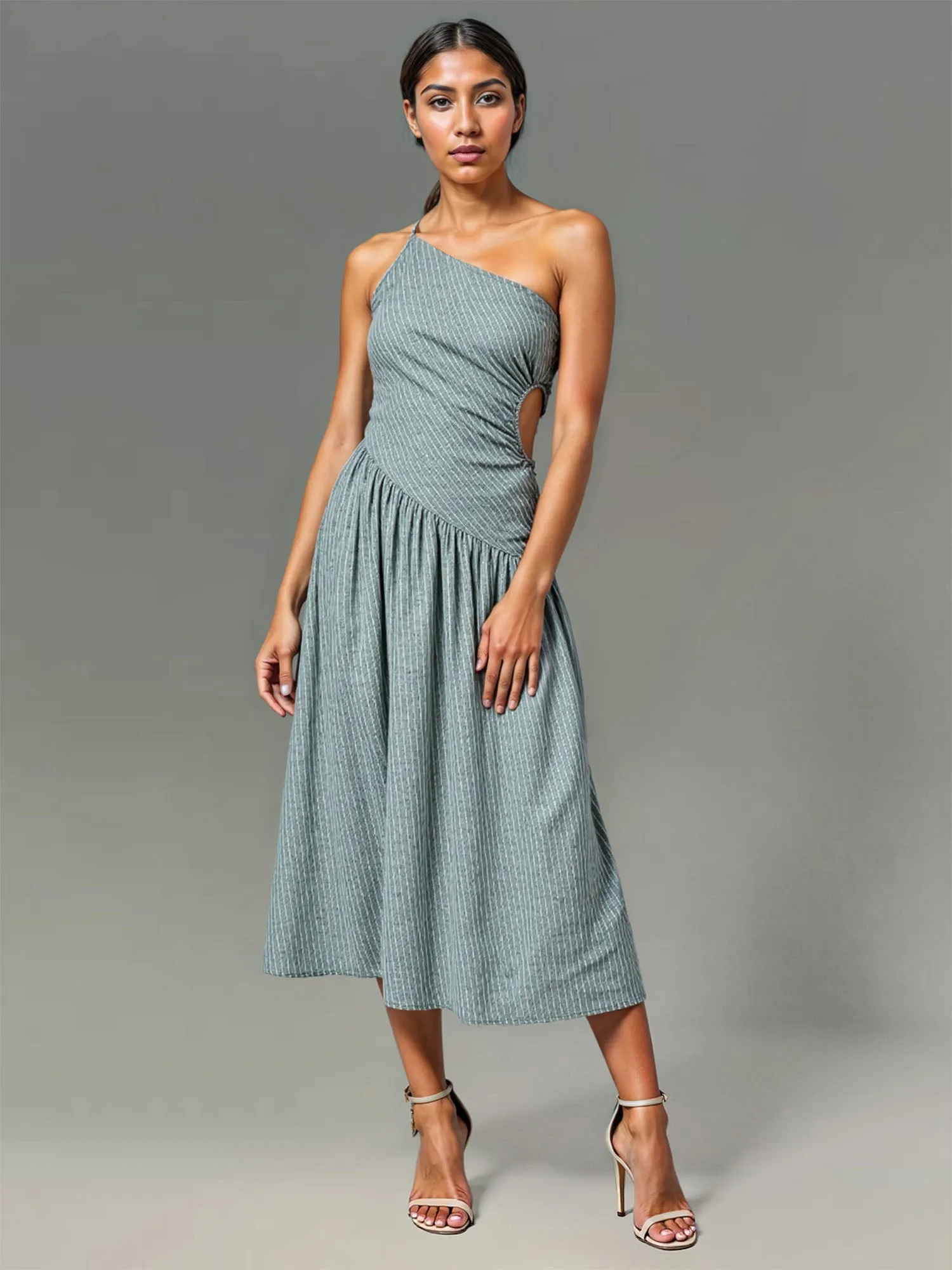 One Shoulder Asymmetric Midi Sun Dress