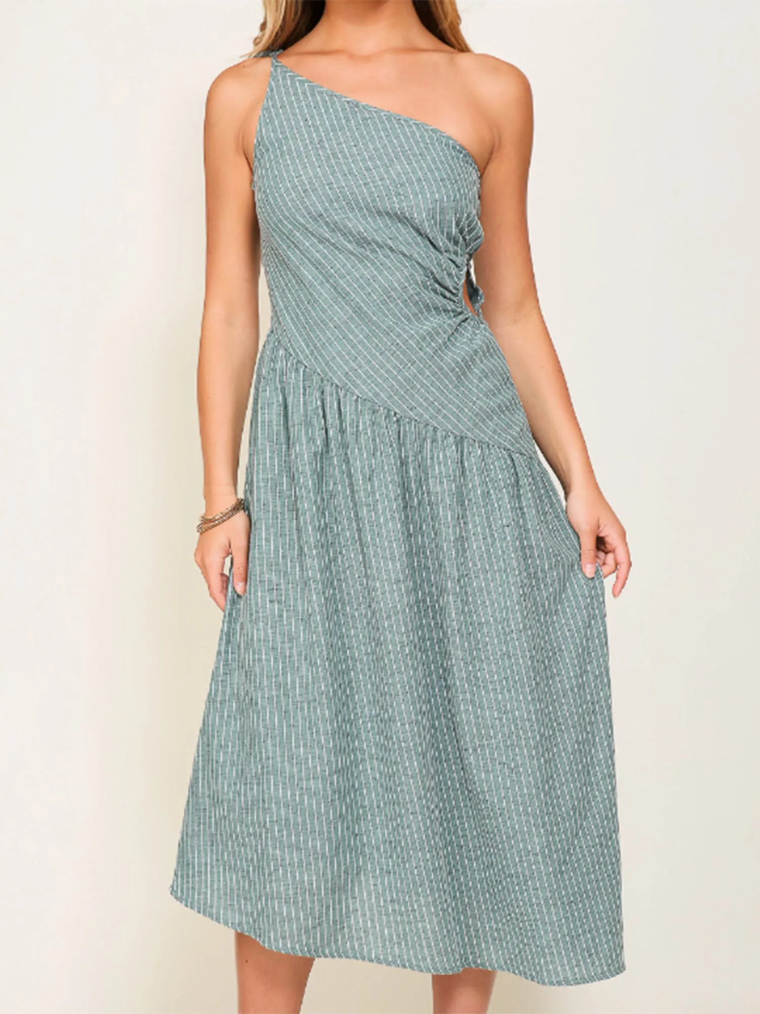 One Shoulder Asymmetric Midi Sun Dress