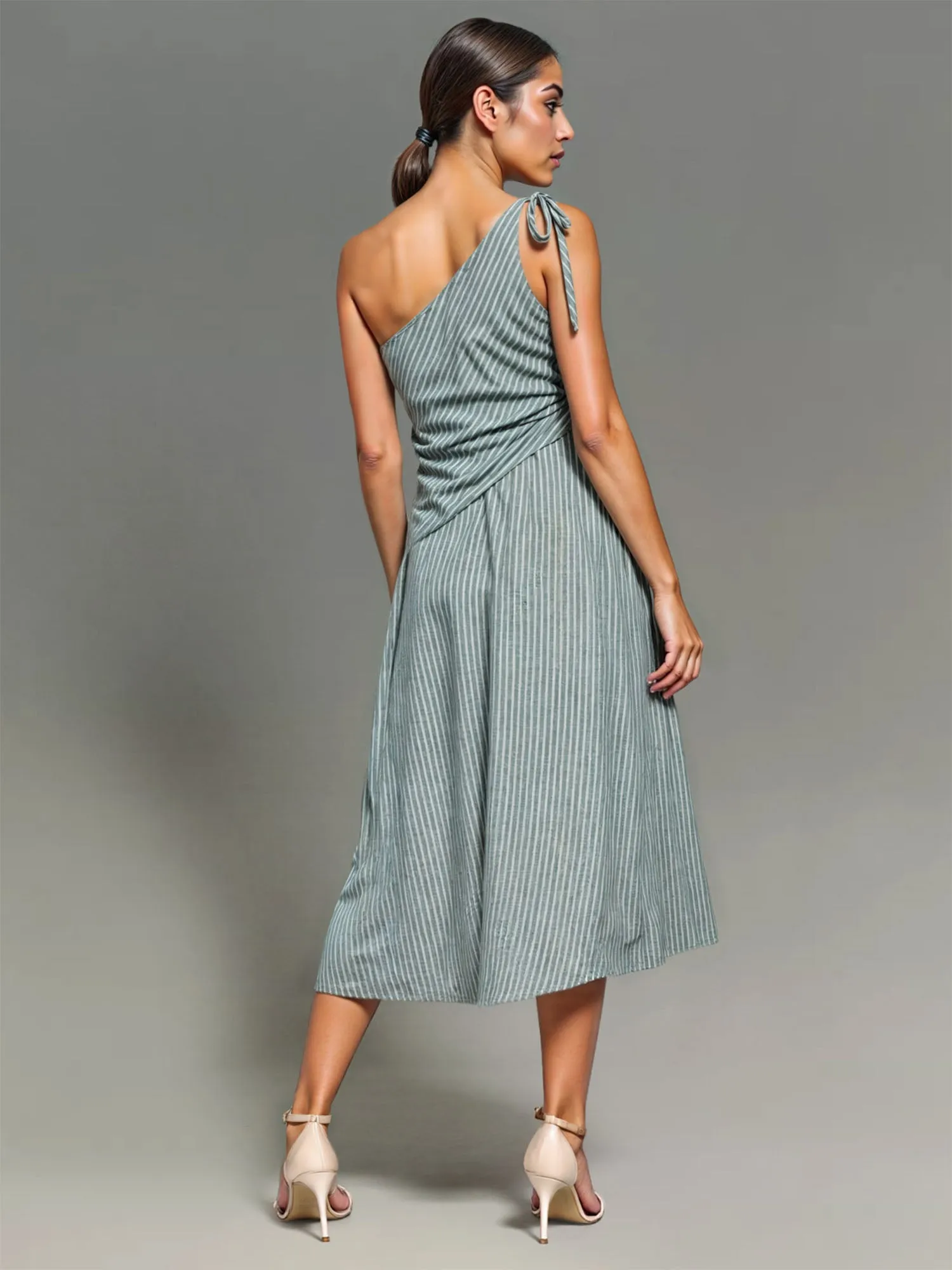 One Shoulder Asymmetric Midi Sun Dress