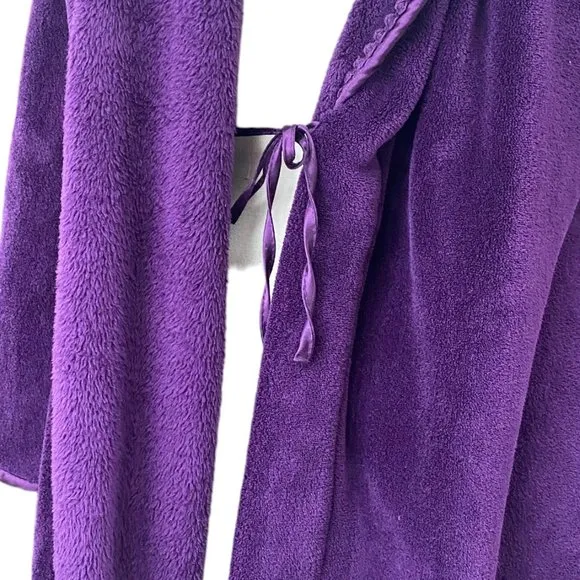 Oscar de la Renta Plush Fleece Satin Trim Calf Length Loungewear Spa Robe-S/M